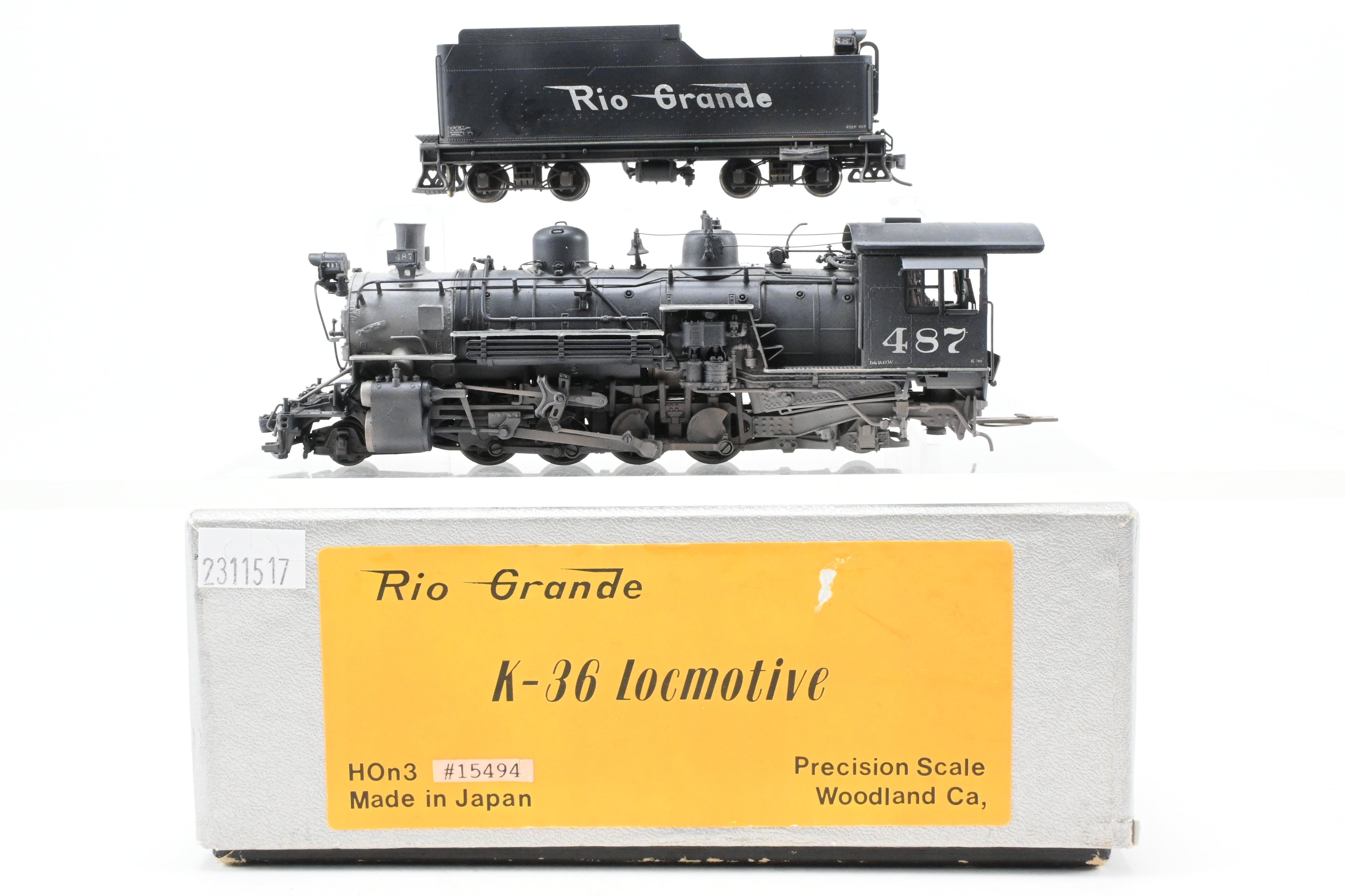 HOn3 Scale Brass Precision Model Train - Denver & Rio Grande Western K-36 CP No. 487 Flying Grande with Weathered Finish by Precision Scale Co.