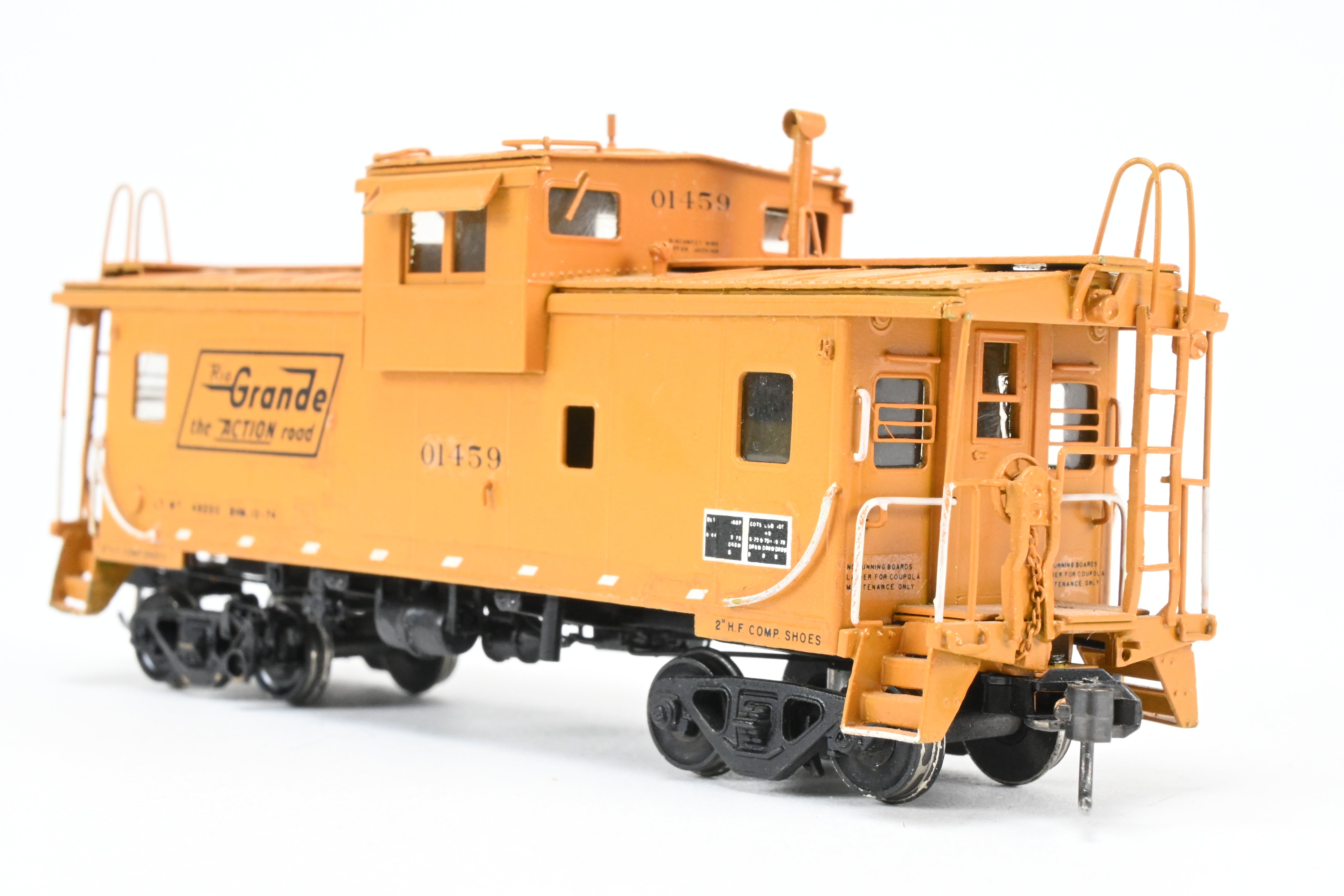 HO Scale Brass Model - Overland Models, Inc. D&RGW - Denver & Rio Grande Western Wide Vision Caboose 1500 Class CP in Vibrant Orange, Numbered 01459 for Model Train Enthusiasts