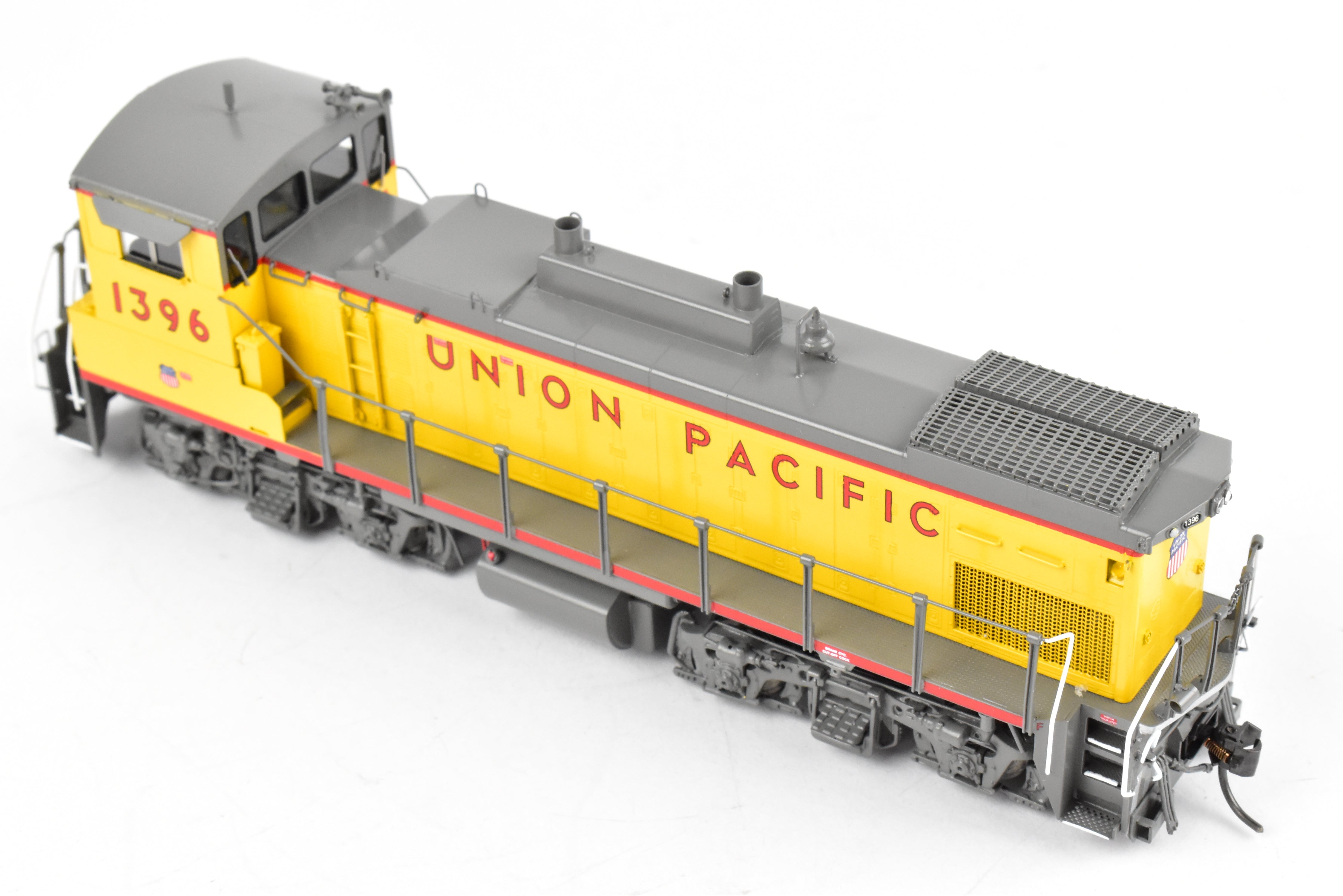HO Scale Brass Model Train - Overland Models Inc. Union Pacific EMD MP15AC (formerly MKT) Freight Locomotive in Striking Yellow/Gray Color Scheme, Road Number 1396