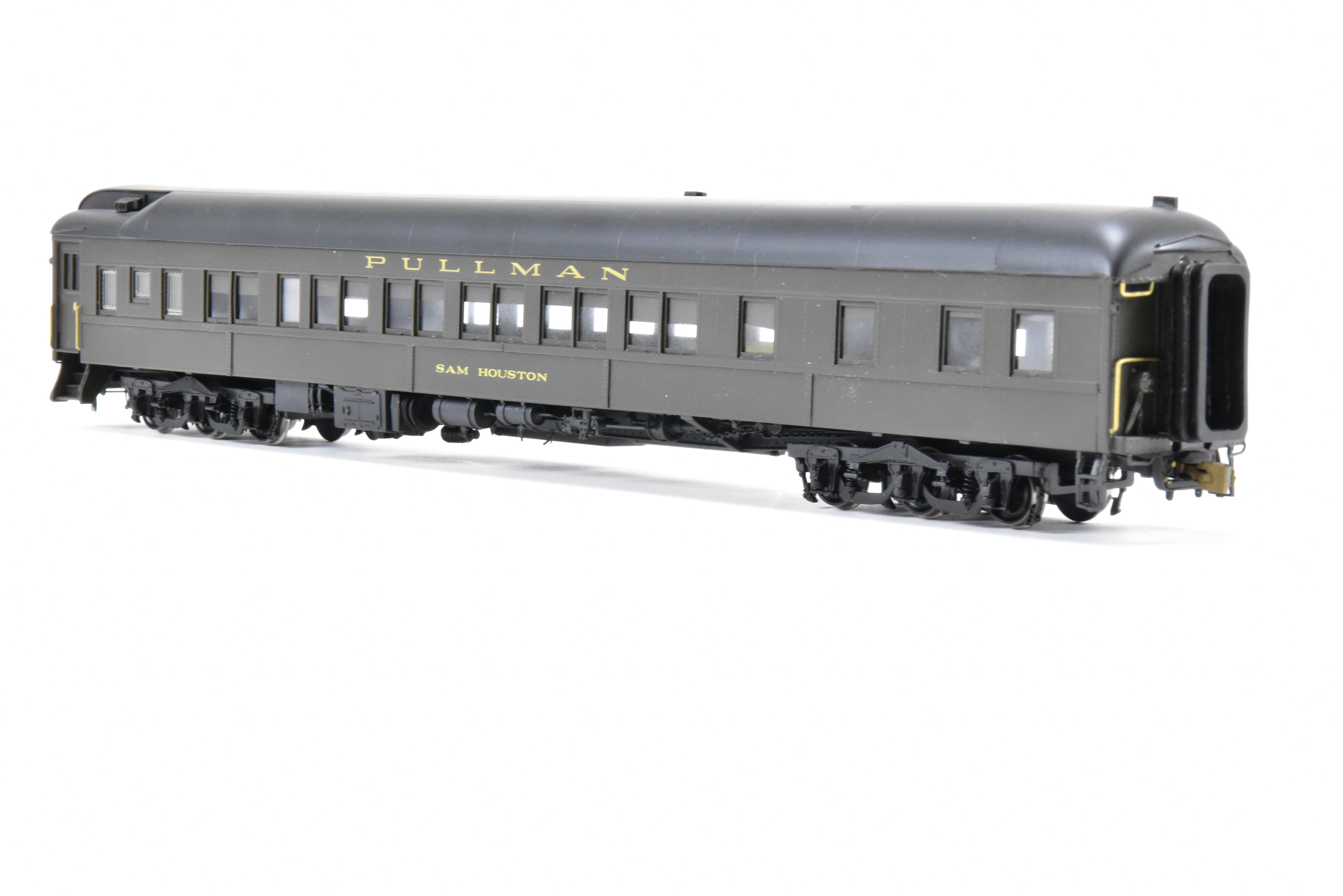 HO Scale Brass Precision Scale Co. (PSC) Pullman 80-Foot Sleeper Model with 10-1-2 Plan 4074 and Single Vestibule, Mechanically Air-Lettered 'Sam Houston'