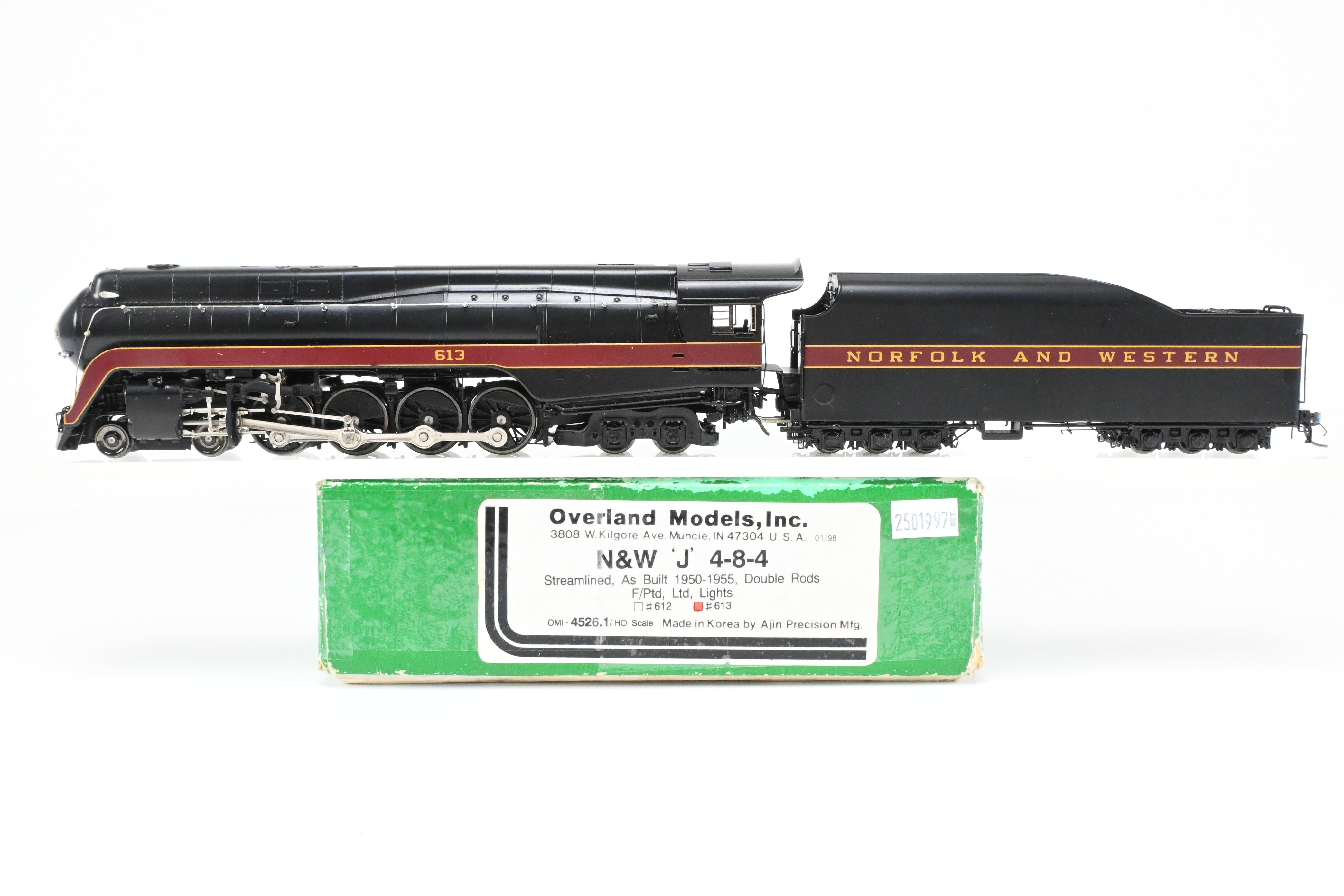 HO Scale Brass Steam Locomotive Model - Overland Models, Inc. Norfolk & Western Class “J” 4-8-4 Streamlined As Built, Factory-Painted FP #613