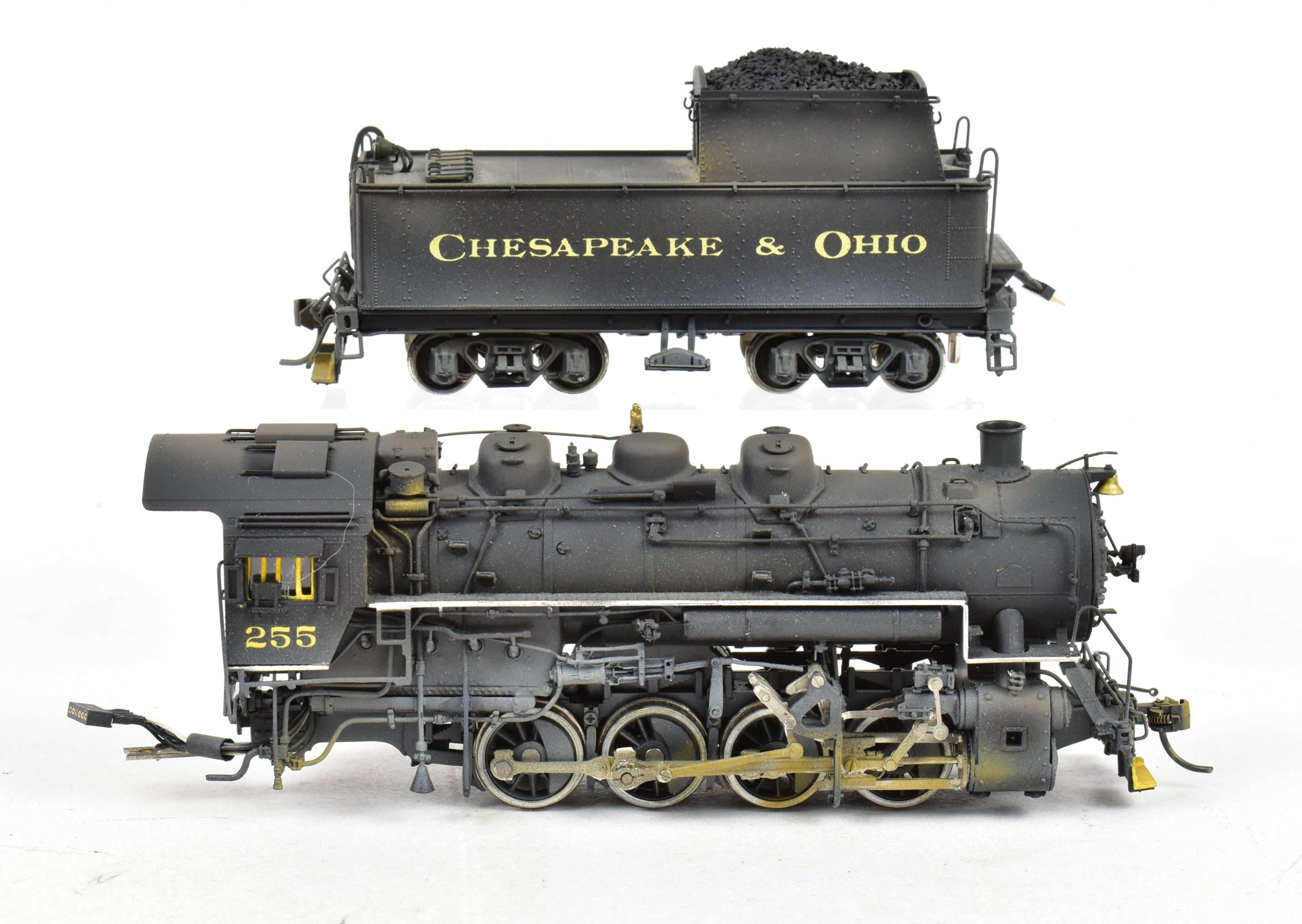 HO Scale Brass Precision Scale Co. Chesapeake & Ohio Class C - 16 0 - 8 - 0 FP Model Locomotive with Weathered No. 255, Equipped with DCC & Sound Function