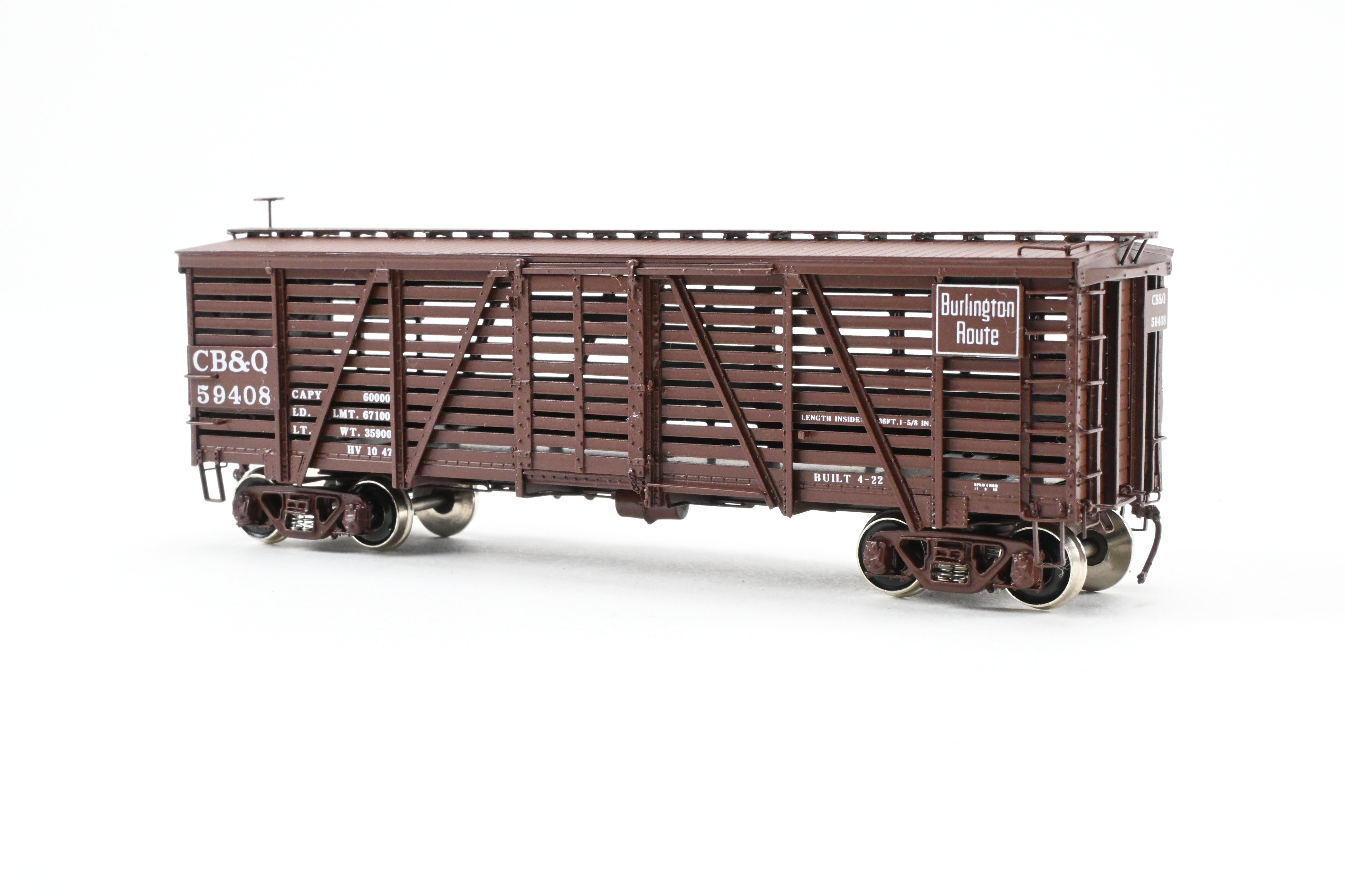 HO Scale Brass CIL - Challenger Imports CB&Q - Burlington Route Class SM-16 36-Foot Stock Car, Factory Painted, Road Number 59408