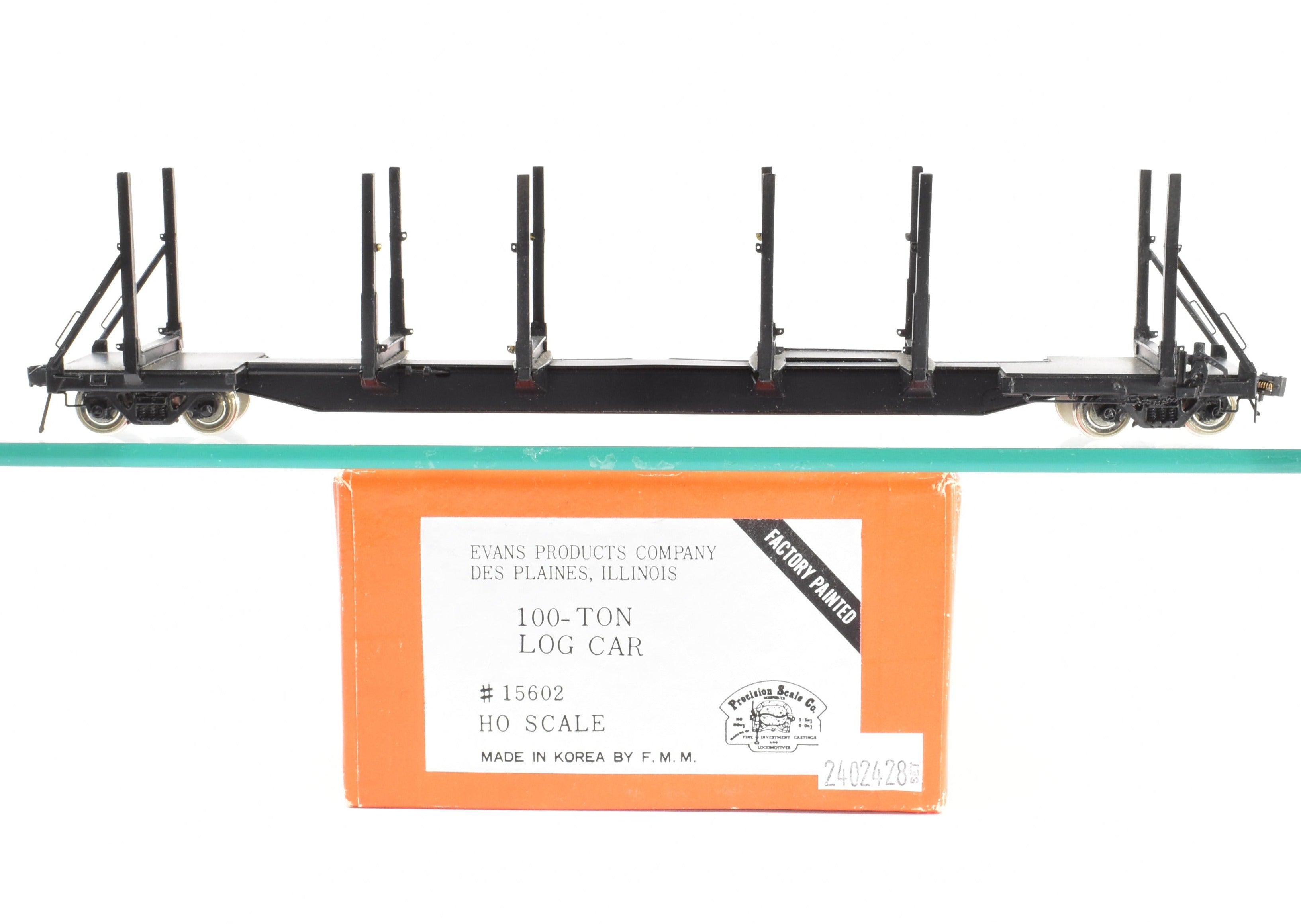HO Scale Brass Precision Scale Co. 100-Ton Log Car FP in Black - A Variety of Road Models