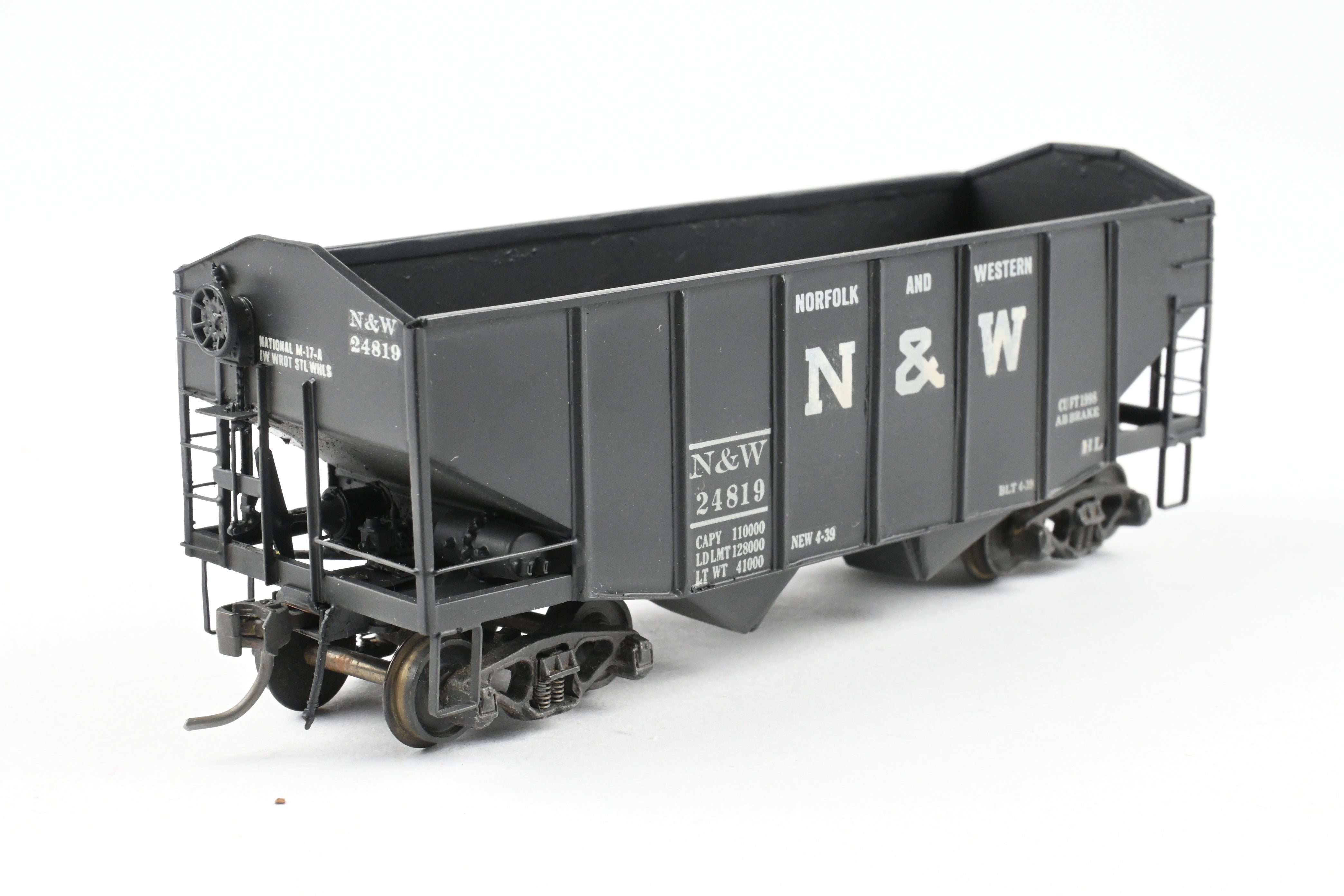 HO Scale Brass Custom Painted N&W (Norfolk & Western) 55-Ton 2-Bay Hopper Model for N&W Coal Trains - REBOXX Packaging
