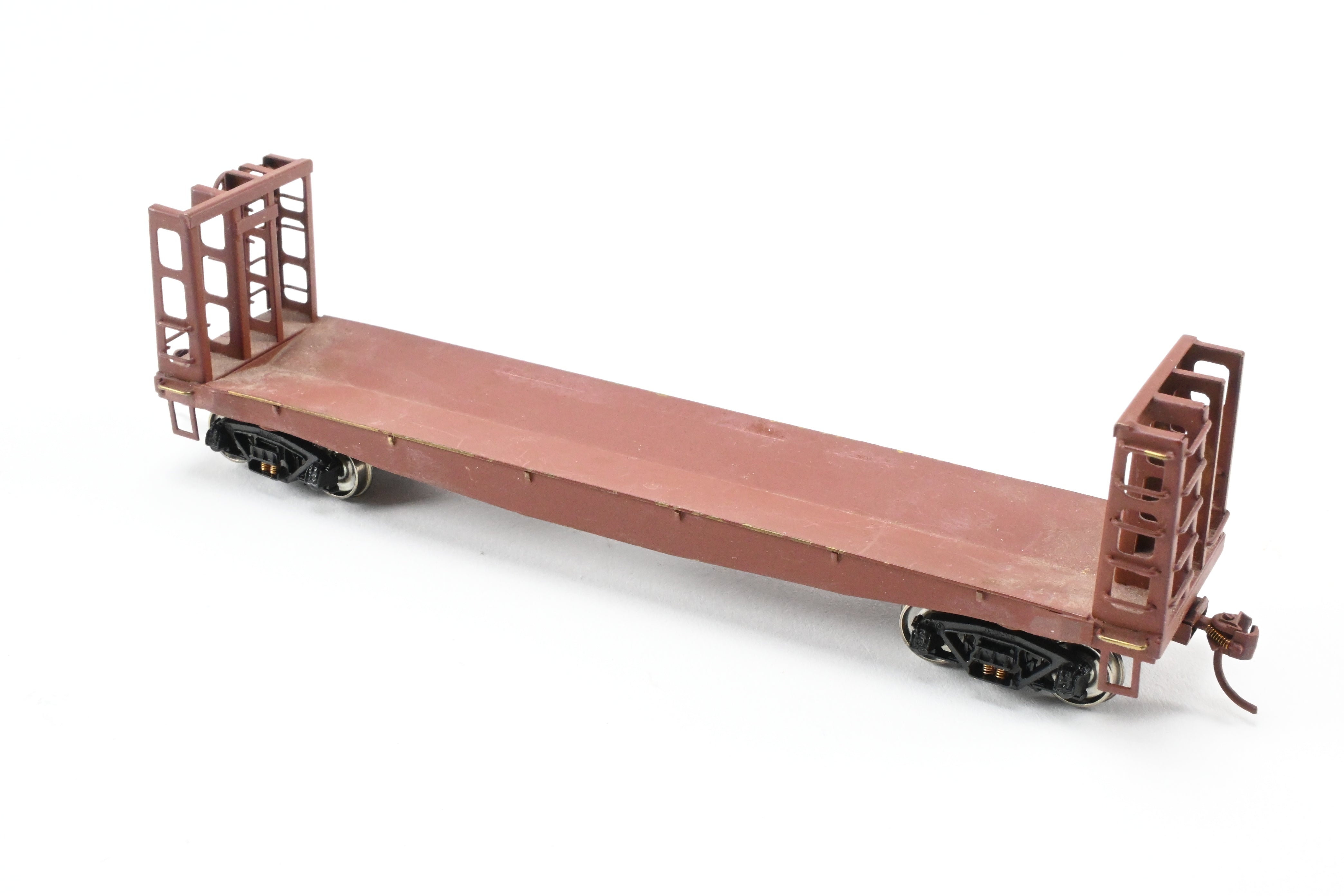 HO Scale Brass U.S. Hobbies Custom Painted Pulpwood Flatcar with Beveled Floor and Bulkhead for Various Roads, No Original Box