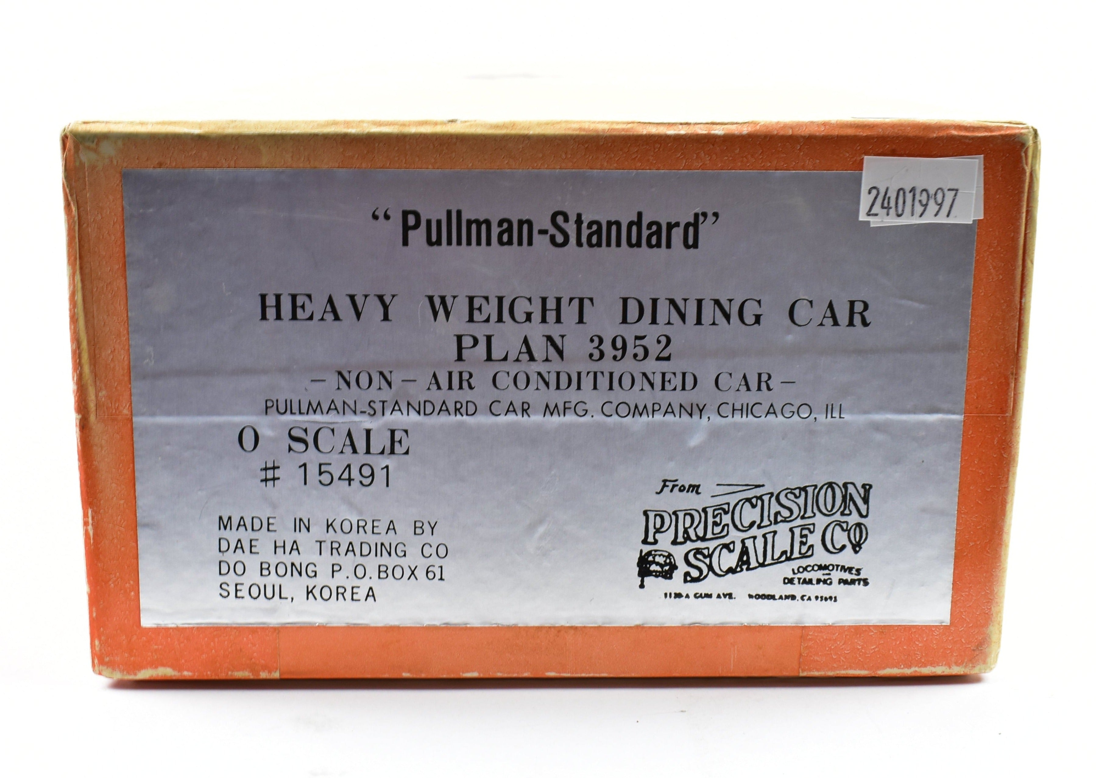 O Scale Brass PSC Precision Scale Co. Pullman Standard HW Dining Car Plan 3952 No AC