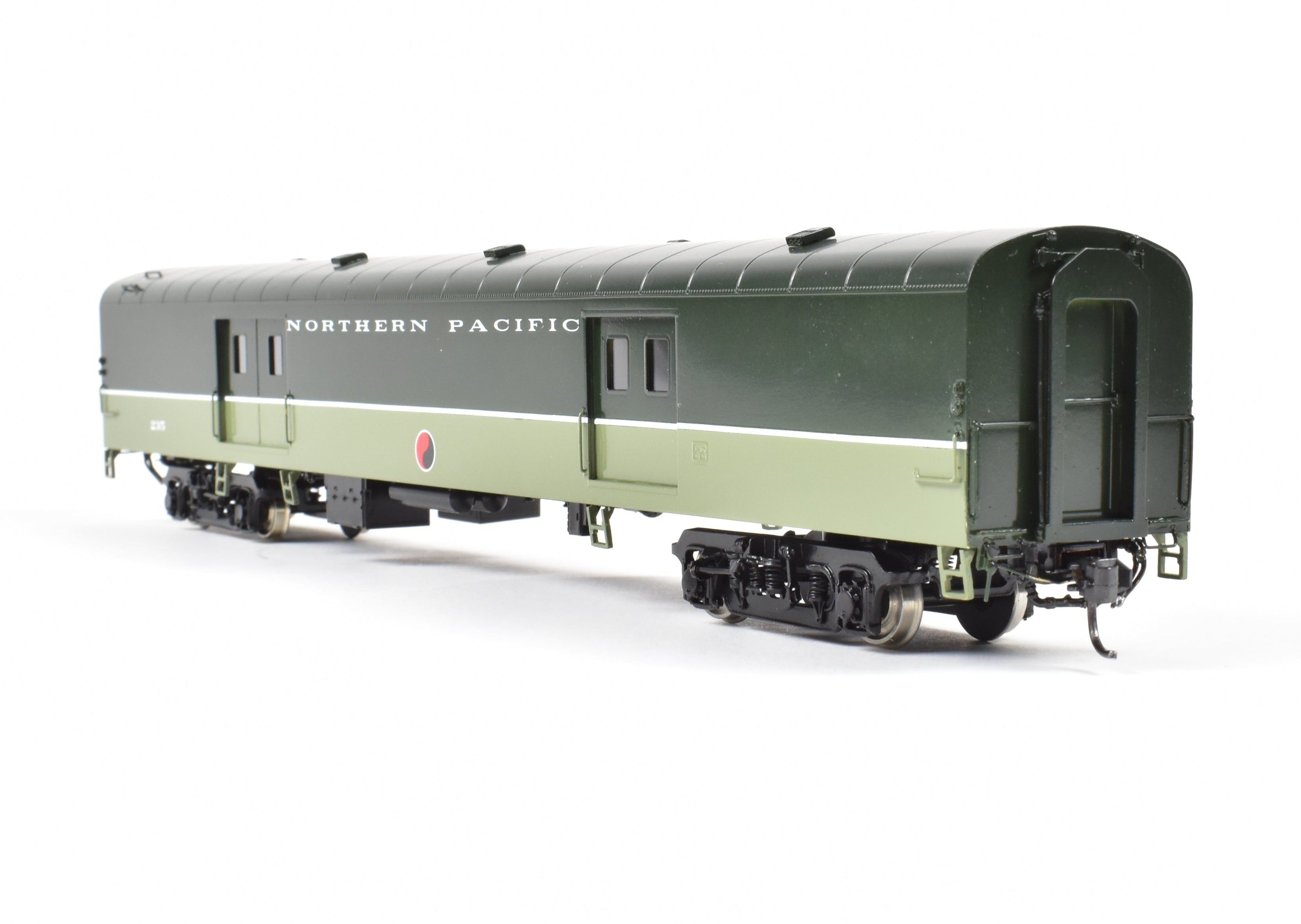 HO Scale Brass Model Railroad Baggage Car by A. W. Enterprises - Northern Pacific #203 - 239 Professionally Painted in North Coast Limited Lowey Scheme
