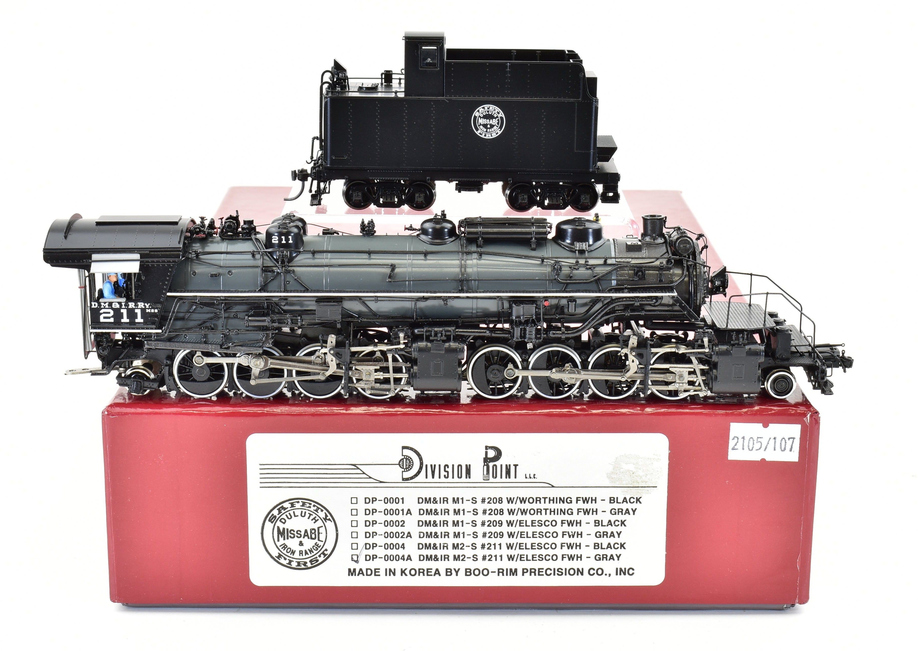HO Scale Brass Steam Locomotive - Division Point (DVP) Duluth Missabe & Iron Range Class M - 2s 2 - 8 - 8 - 2 #211 with Grey Boiler Scheme and Factory Painted Finish
