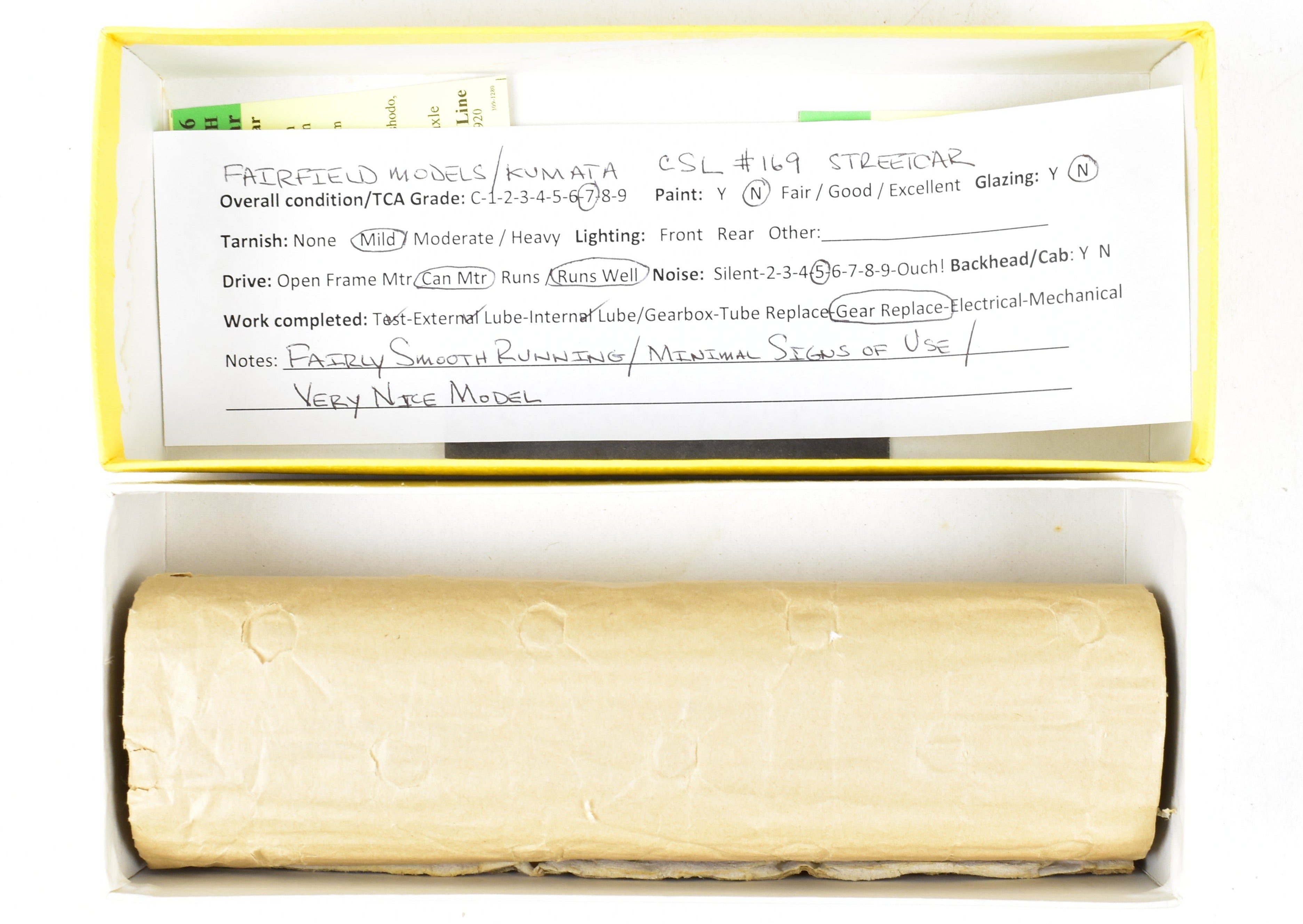 HO Scale Brass Chicago Surface Lines 169 Car Model - Fairfield Models 344 - 1 with New NWSL Gears for Model Trains