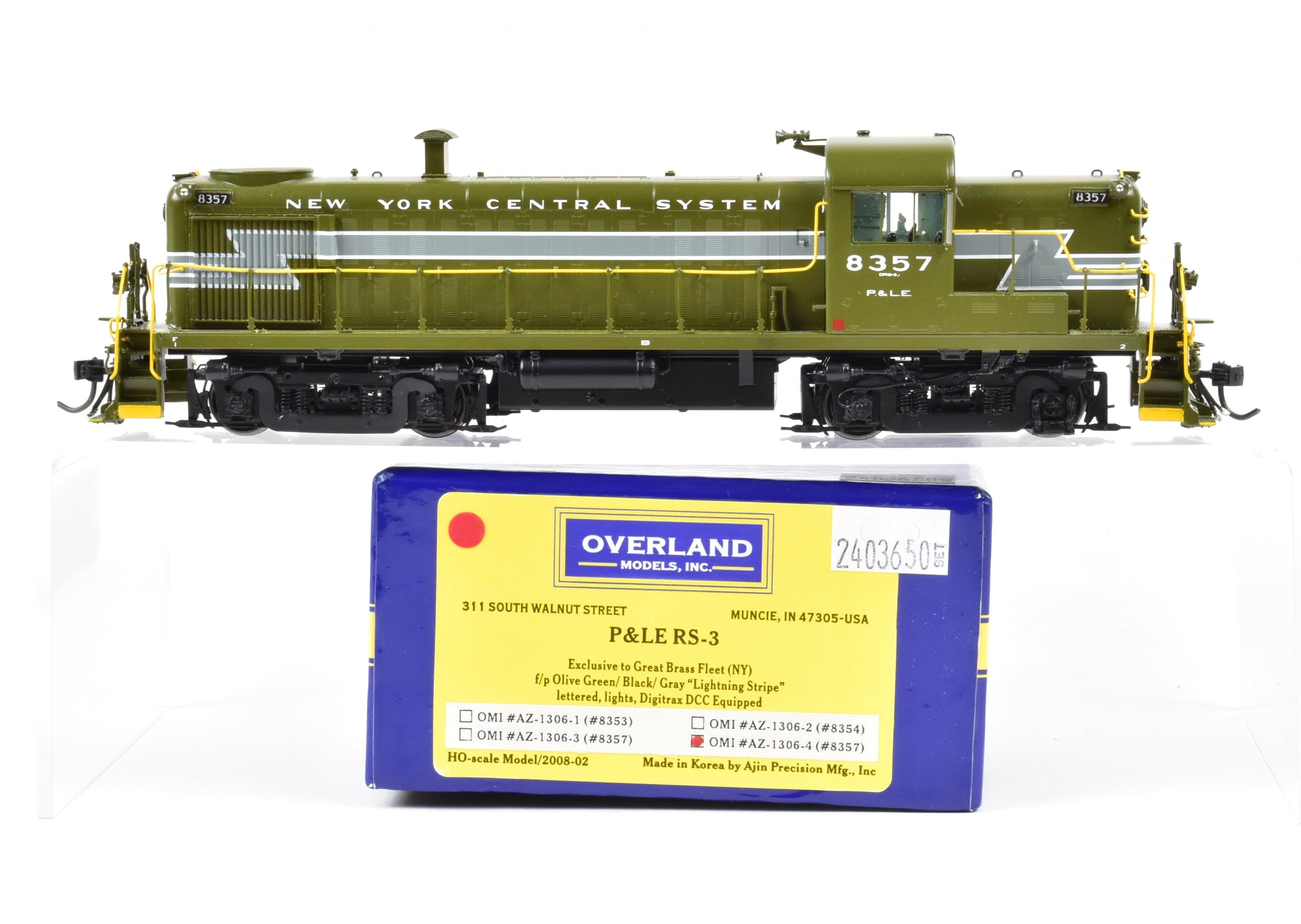 Overland Models, Inc. Olive Green P&LE RS-3 F/P #8357 DDC Equipped Brass Model