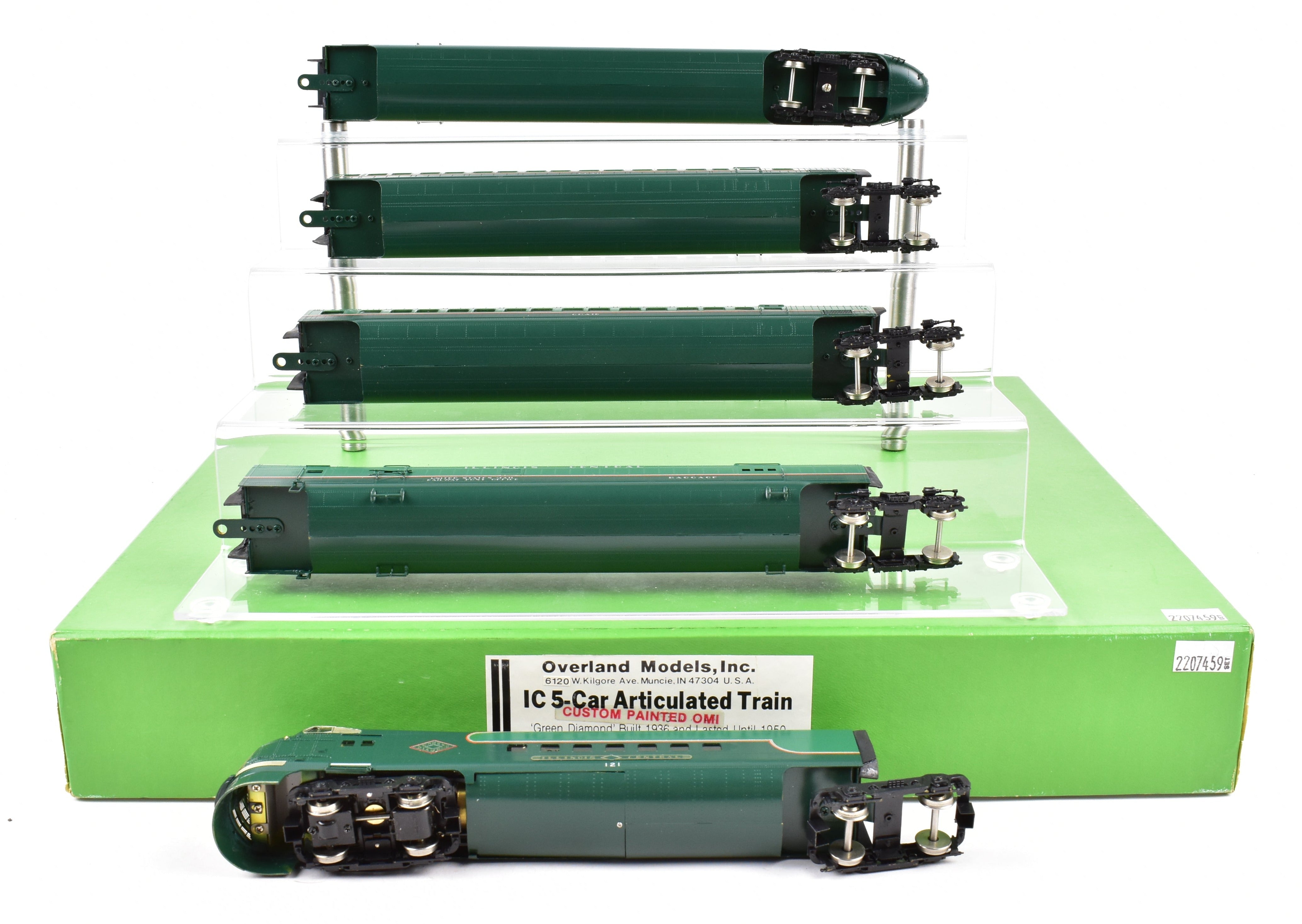 HO Brass CON OMI - Overland Models IC Illinois Central 5 - Car Articulated Factory - Painted Train Set
