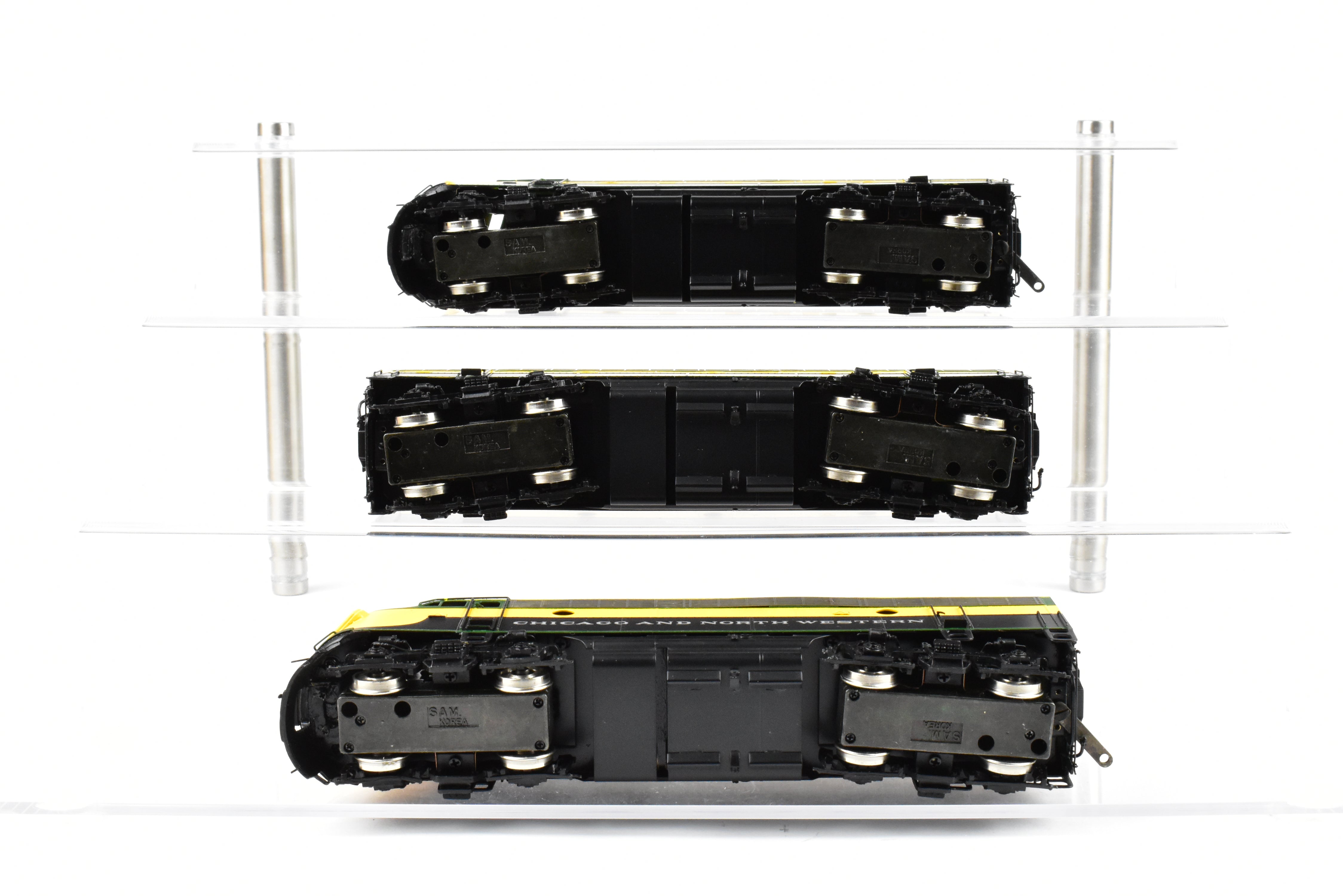 High - Quality HO Scale Brass Model Train Set - Chicago and Northwestern EMD F7A/F7B/F7A Phase I 1500 HP 3 - Unit Set in Freight Scheme by Oriental Limited