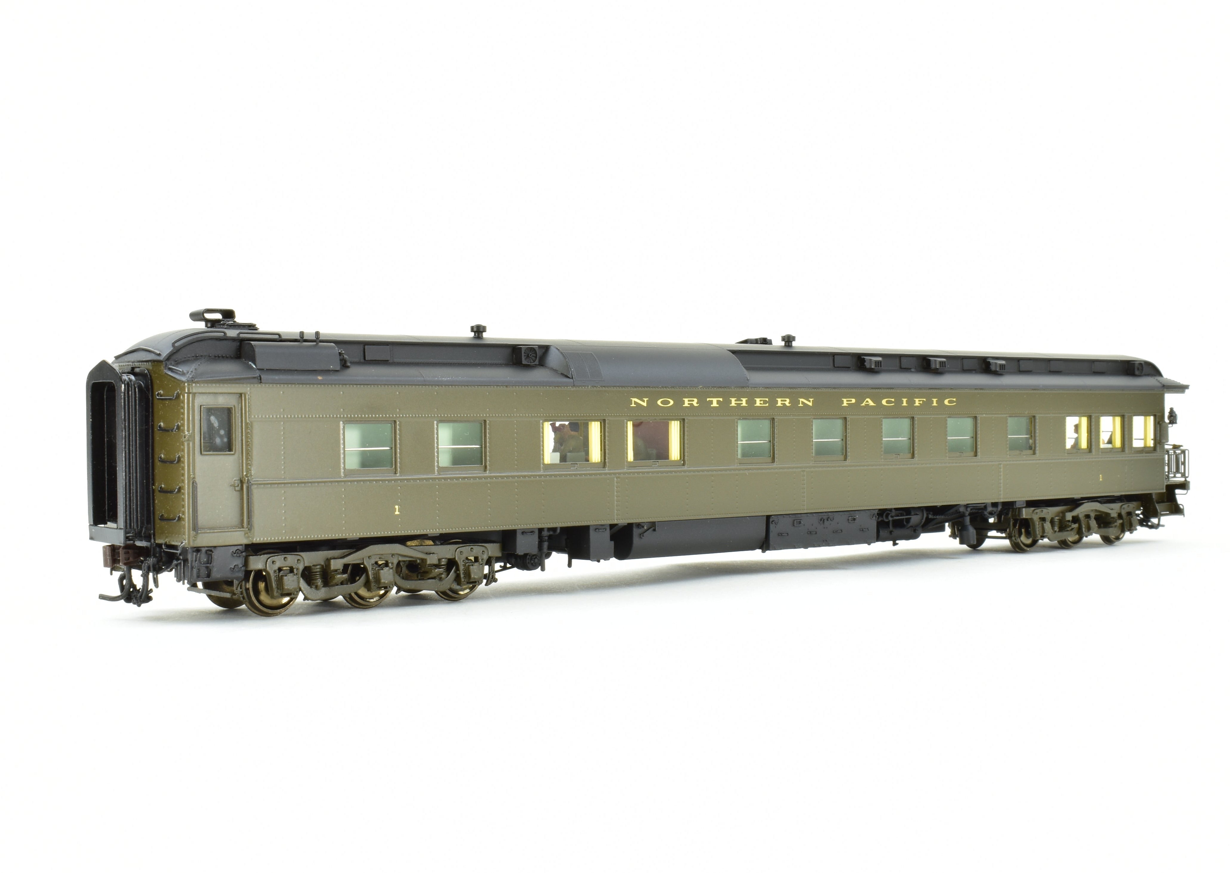 HO Scale Brass Model Northern Pacific Business Car #1 Version 1, Factory-Painted in Pullman Green by W&R Enterprises