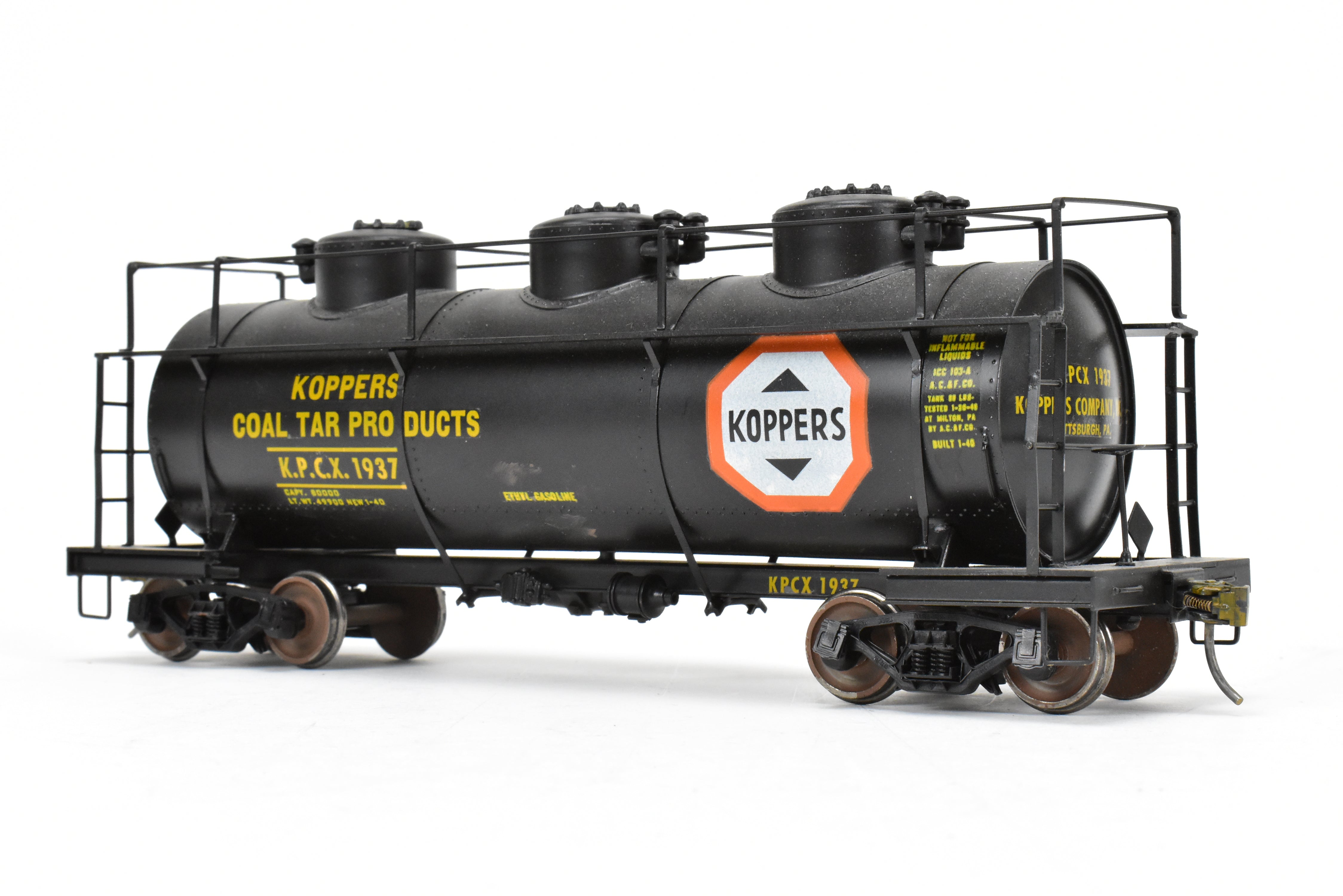 O Scale Brass Max Gray 3 - Dome Tank Car Custom - Painted for KPCX 1937 Koppers Tar