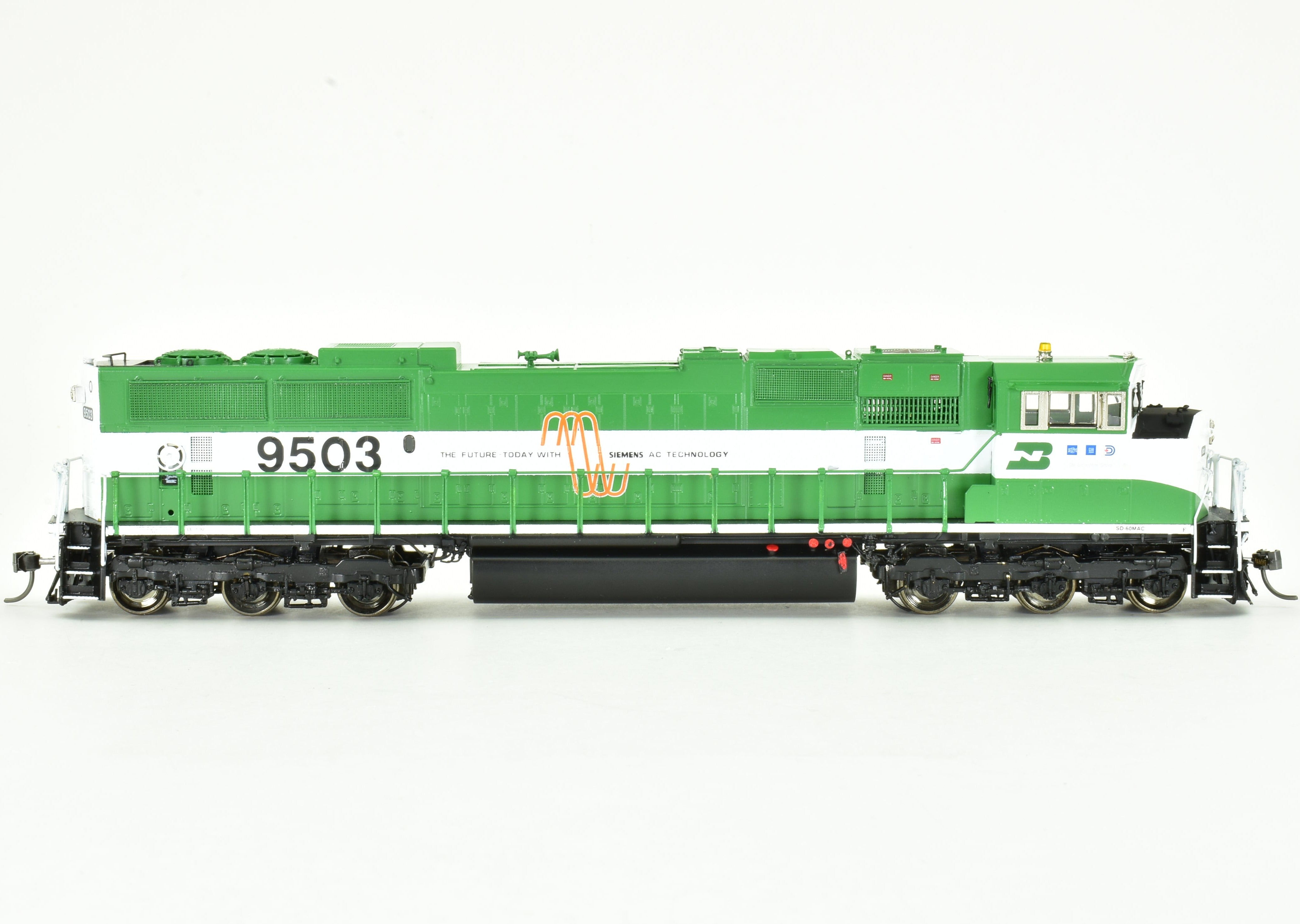 HO Scale Brass Locomotive Model - Overland Models, Inc. Burlington Northern SD60MAC FP No. 9503 with HTCR Trucks