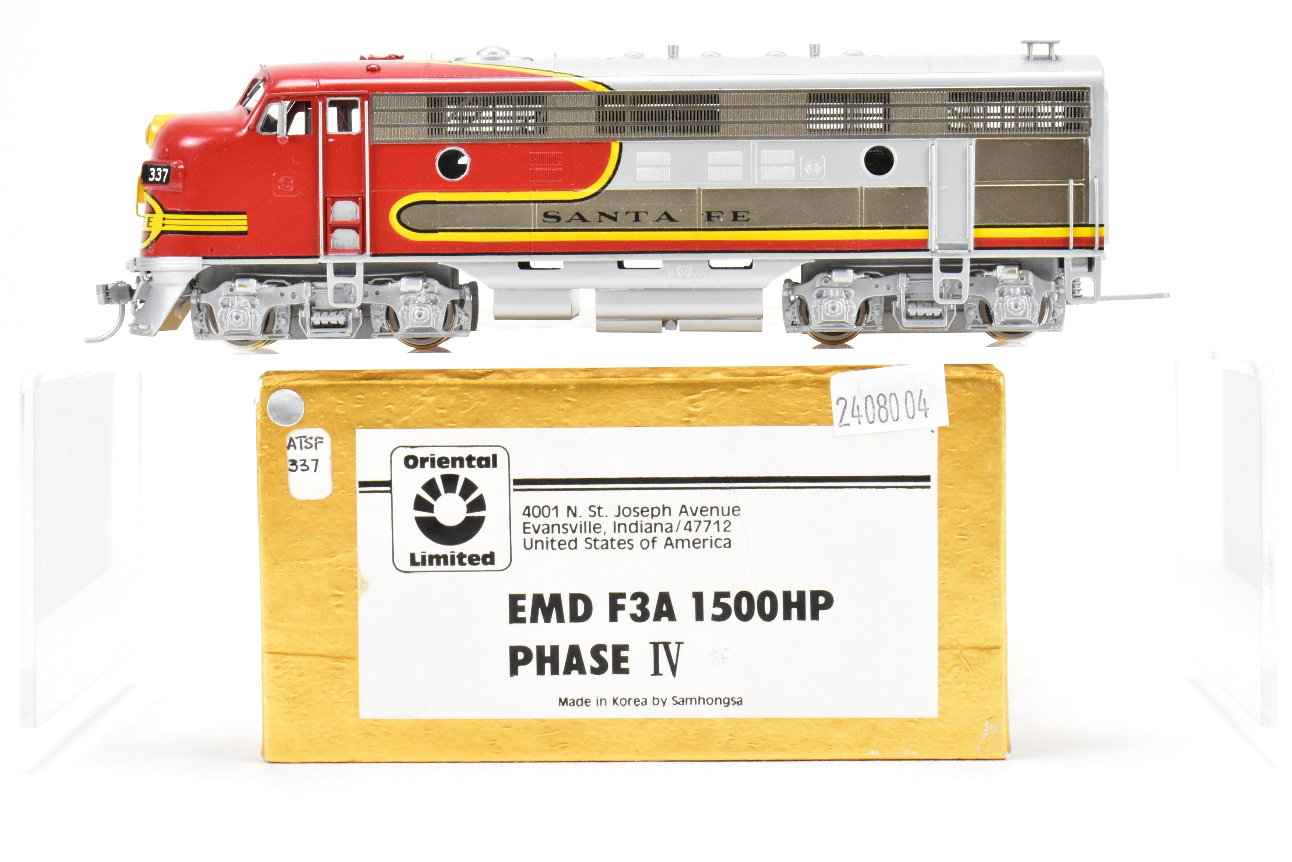 HO Brass Oriental Limited ATSF Santa Fe EMD F3A 1500 HP Phase IV Warbonnet #337 Pro-Painted