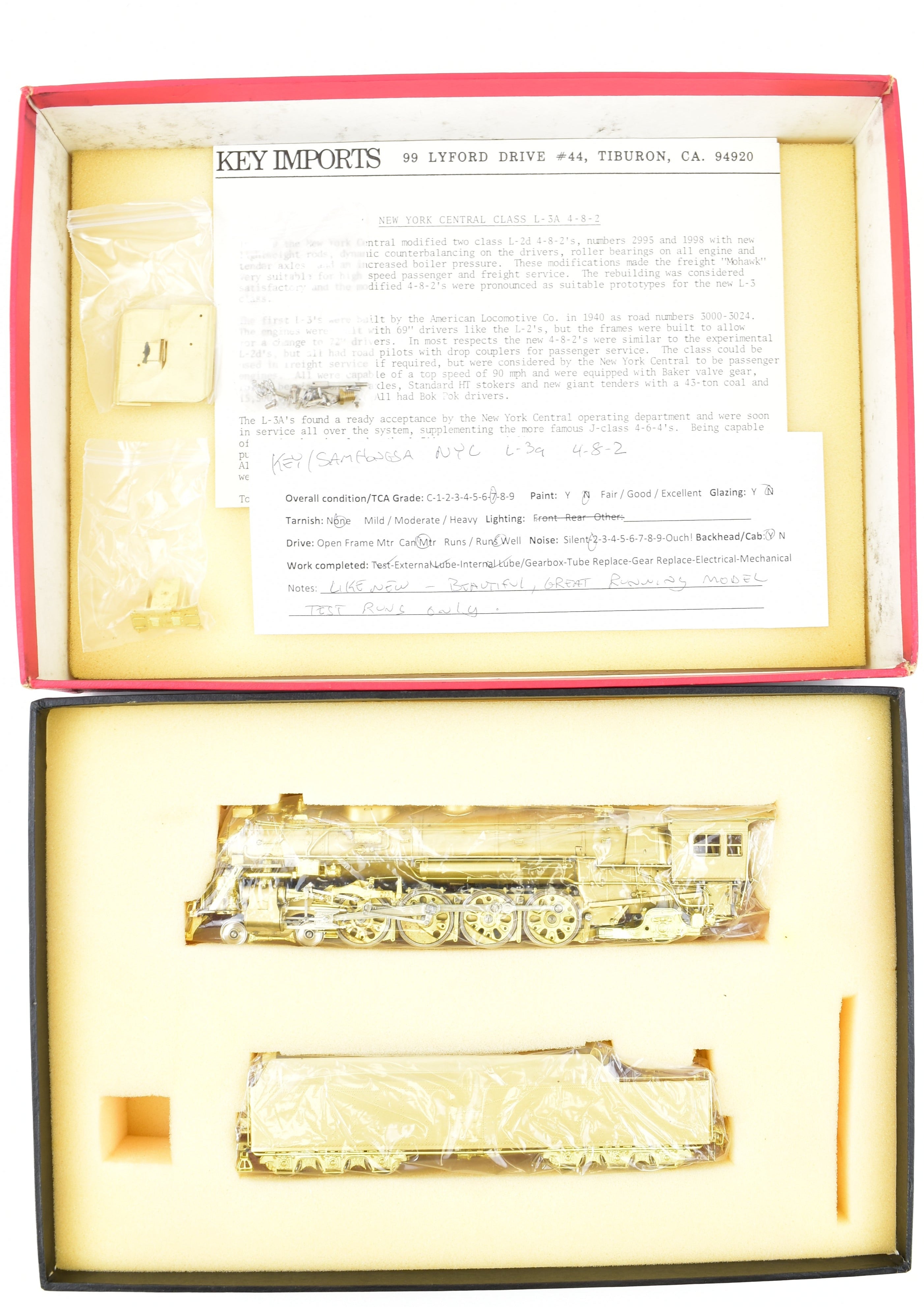 HO Brass Key Imports NYC - 1983 New York Central L - 3a 4 - 8 - 2 Mohawk Model
