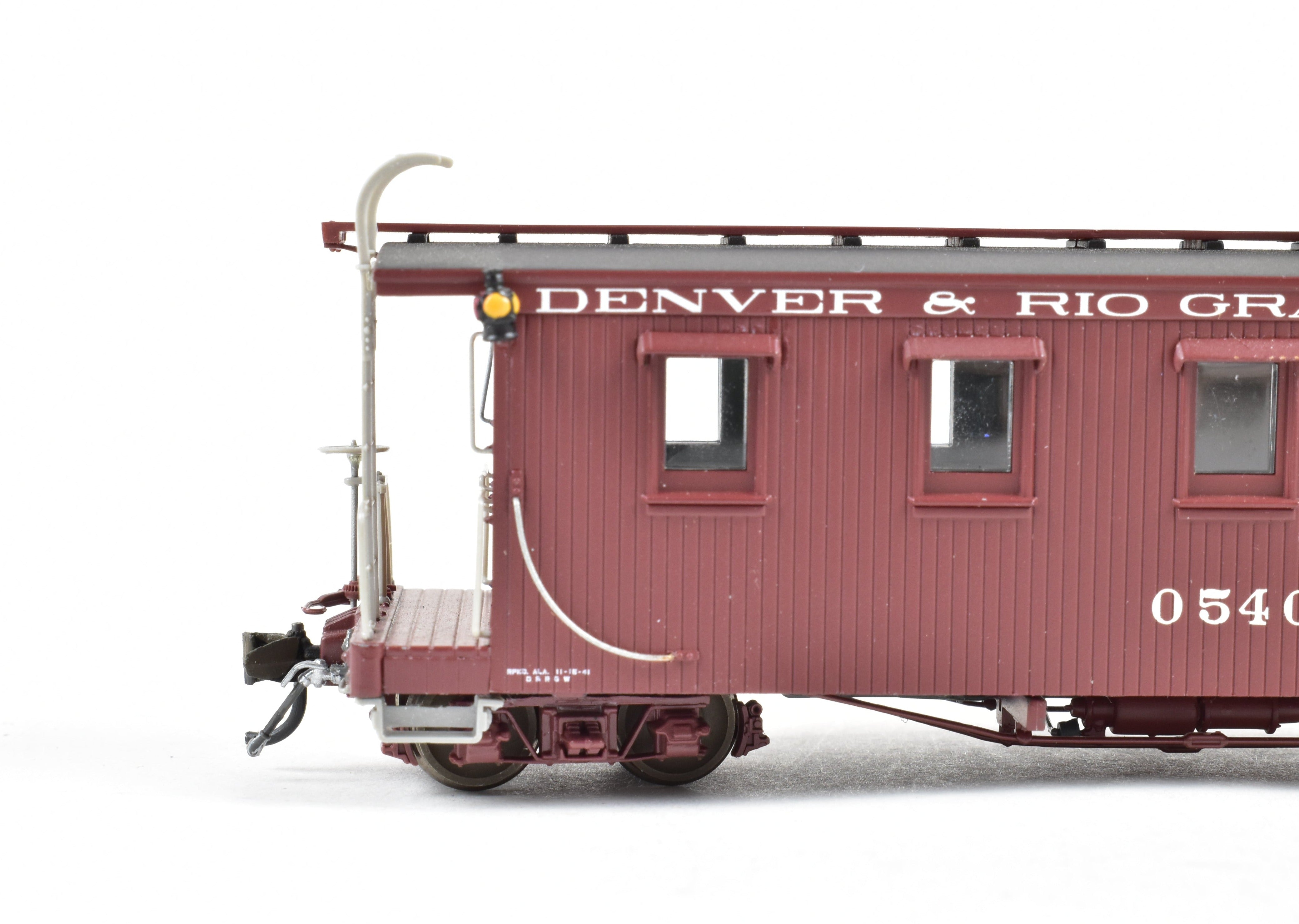 HOn3 Scale Plastic Model - Blackstone Models' Denver & Rio Grande Western Long Caboose, Factory Painted in Rio Grande Flying Herald, No. 0540