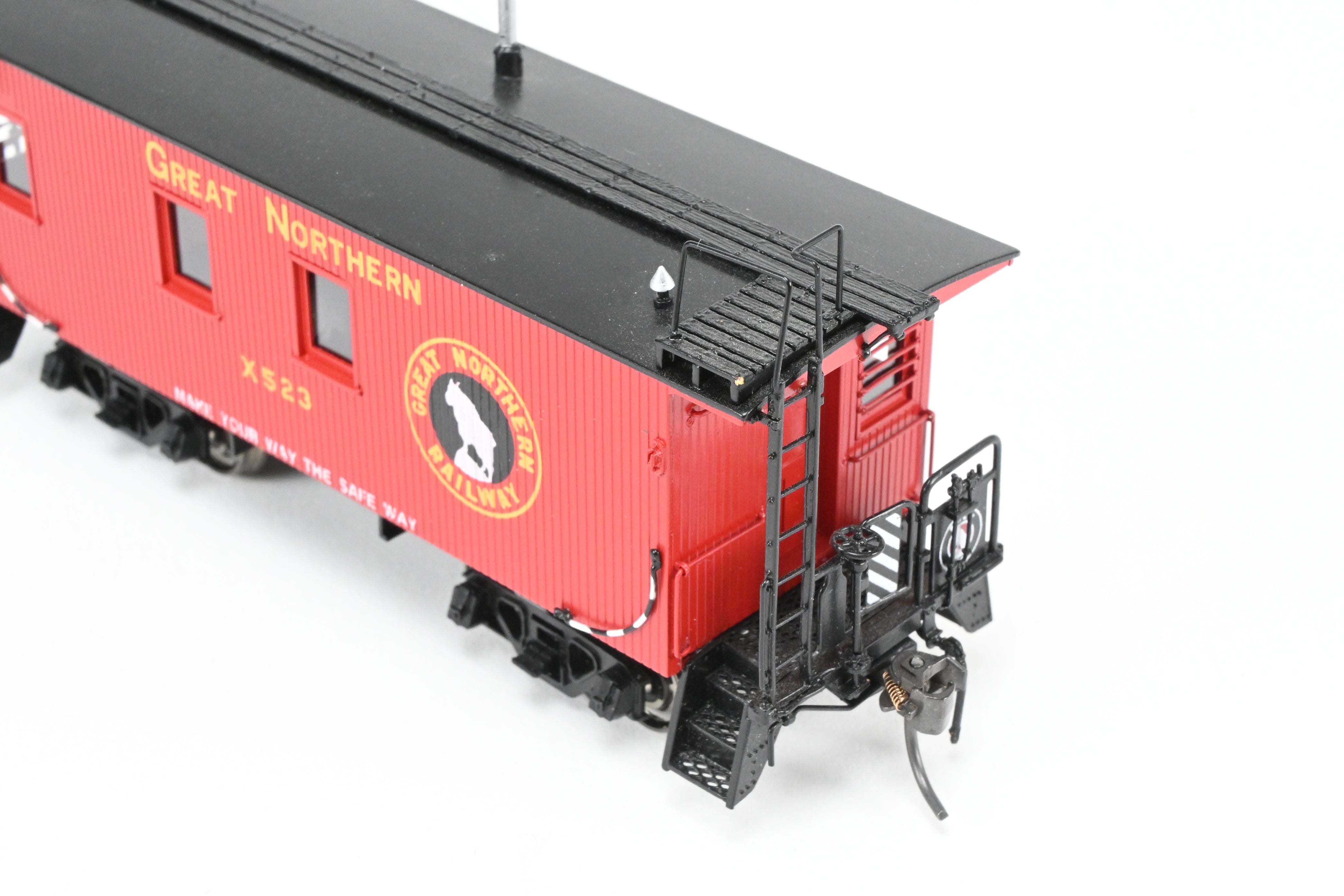 HO Scale Brass Converted Caboose - Challenger Imports Great Northern X523, 25-Foot Wood Caboose, Later Version with Added Marker Lights and Wrong Packaging