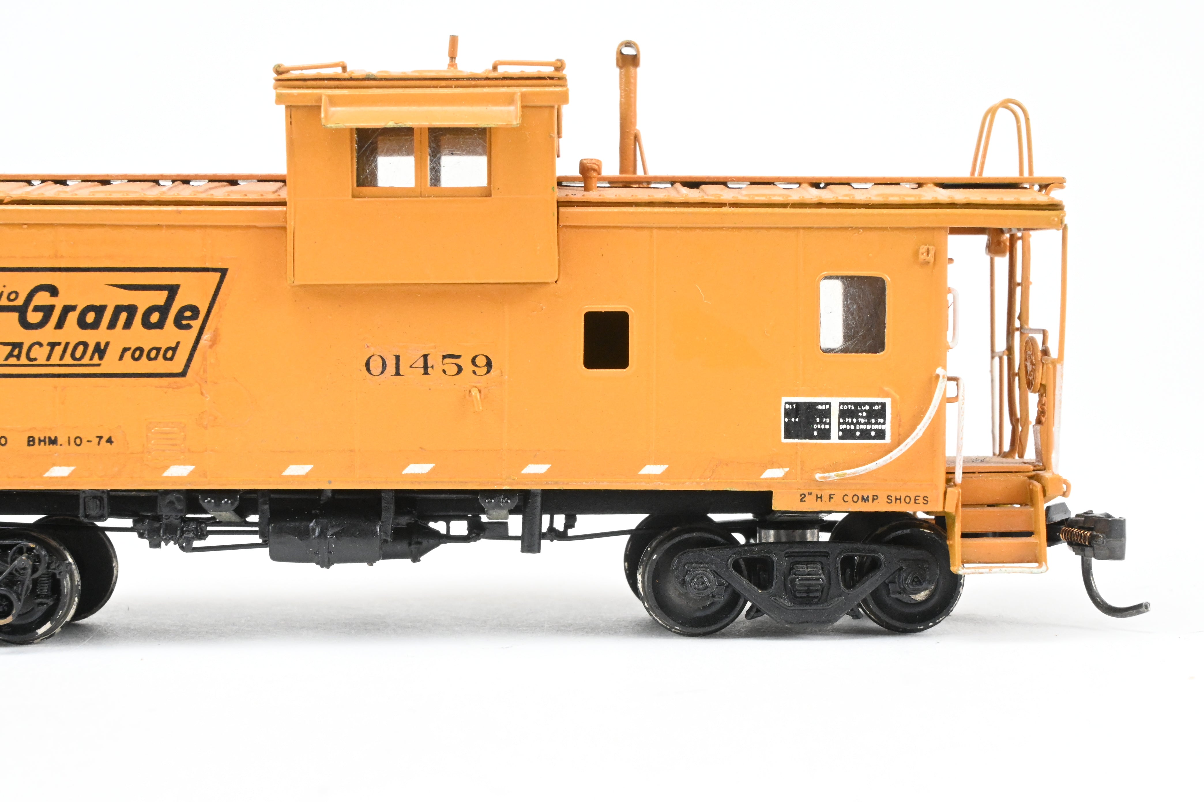 HO Scale Brass Model - Overland Models, Inc. D&RGW - Denver & Rio Grande Western Wide Vision Caboose 1500 Class CP in Vibrant Orange, Numbered 01459 for Model Train Enthusiasts