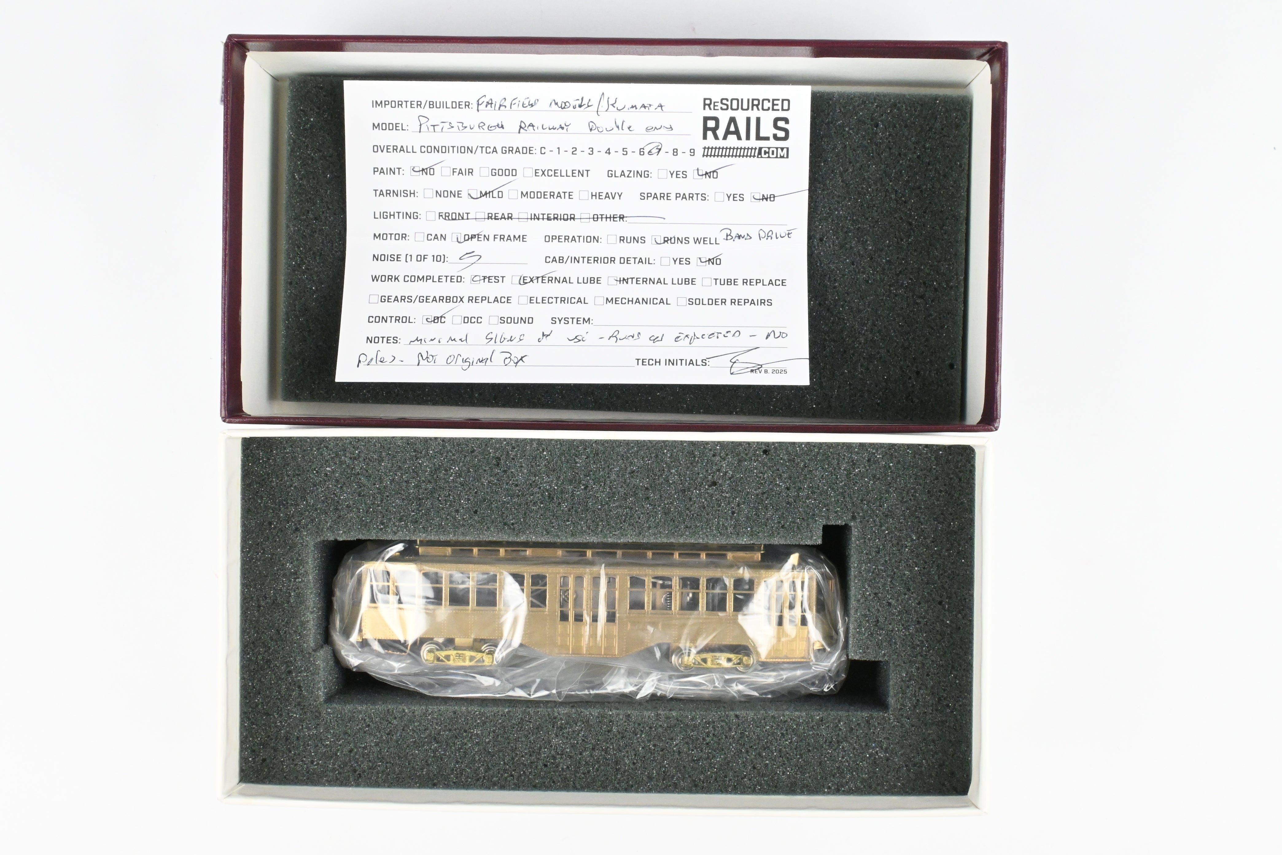 HO Scale Brass Pittsburgh Railway Co. Double Ended Jones Trolley in Reboxx, Poles Missing