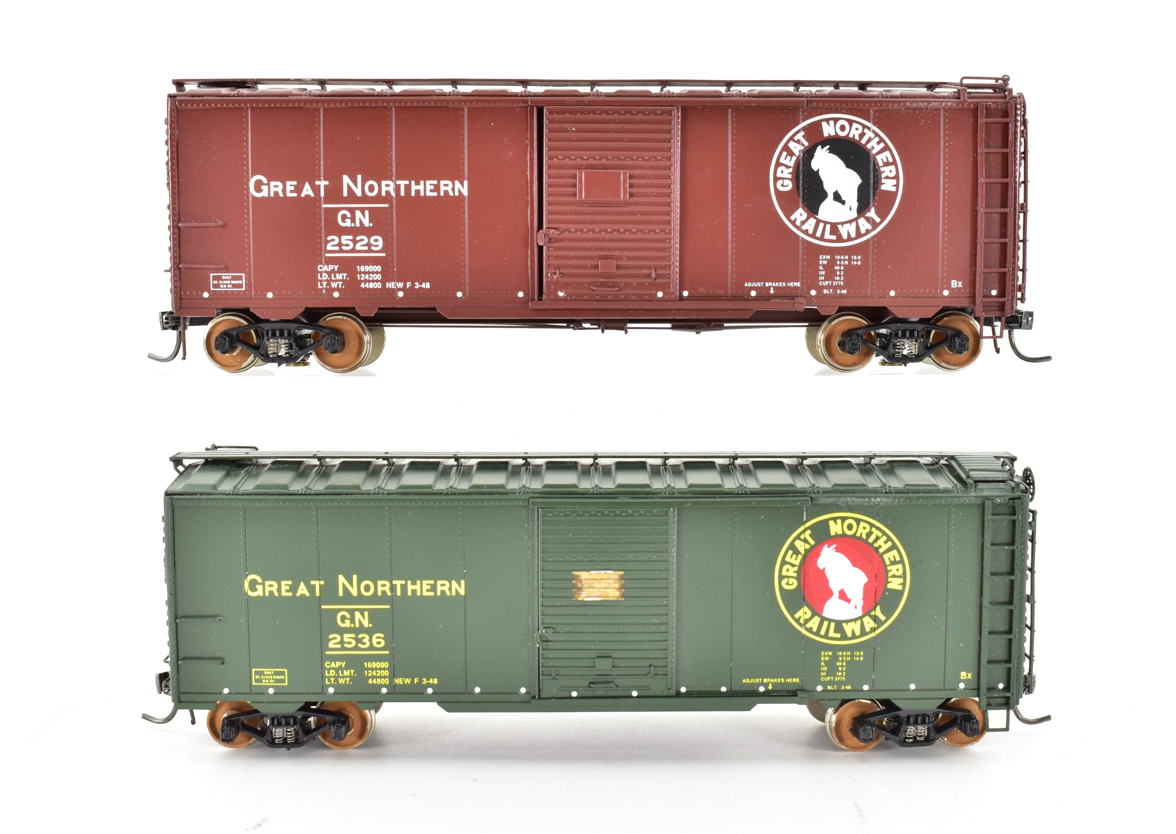 HO Scale Brass Precision Scale Co. (PSC) Great Northern (GN) 40-Foot Single Door Boxcars (Set of 2) - Without Original Boxes