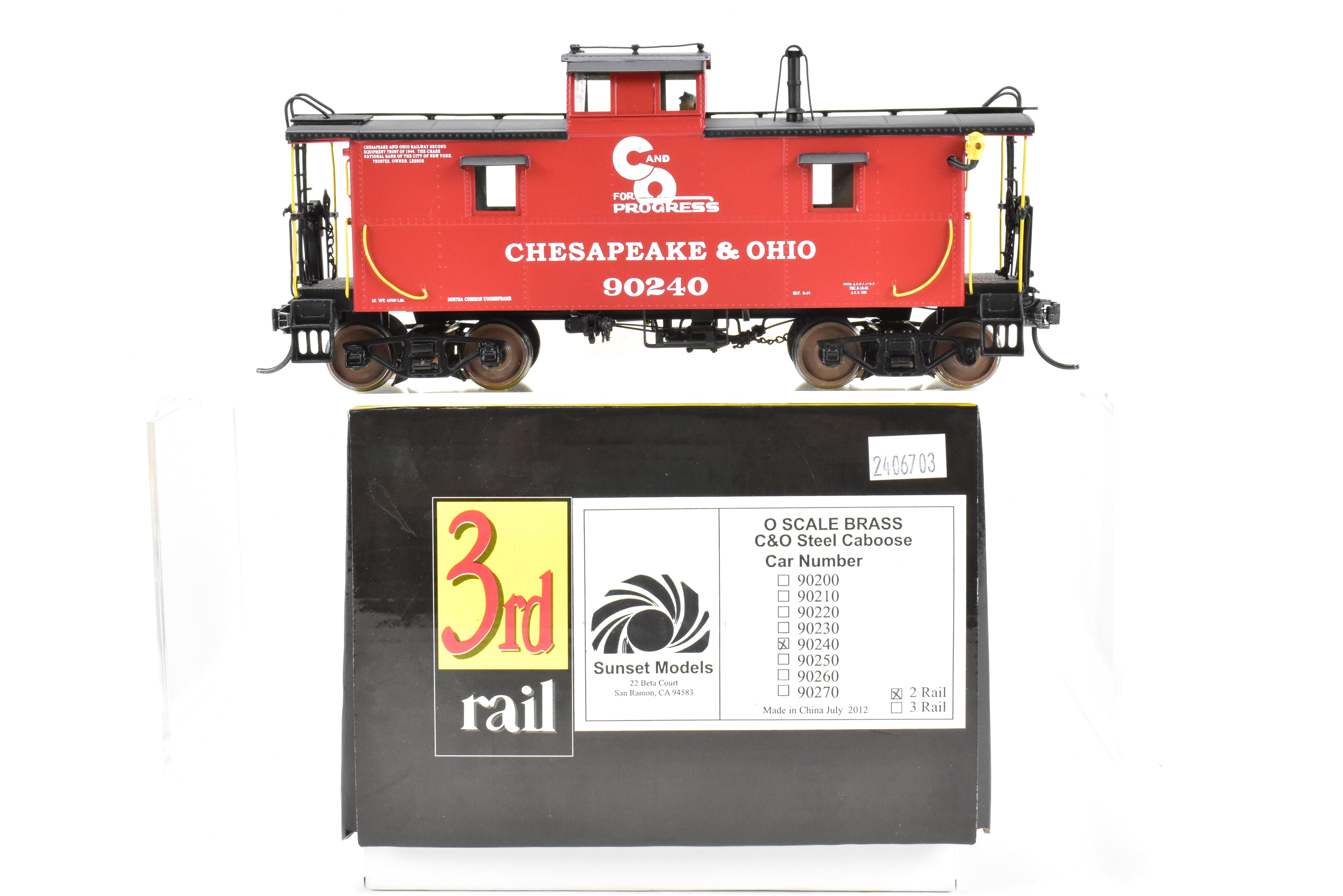 1:48th O Scale Brass Sunset 2-Rail C&O Chesapeake & Ohio Red/Black Steel Caboose #90240