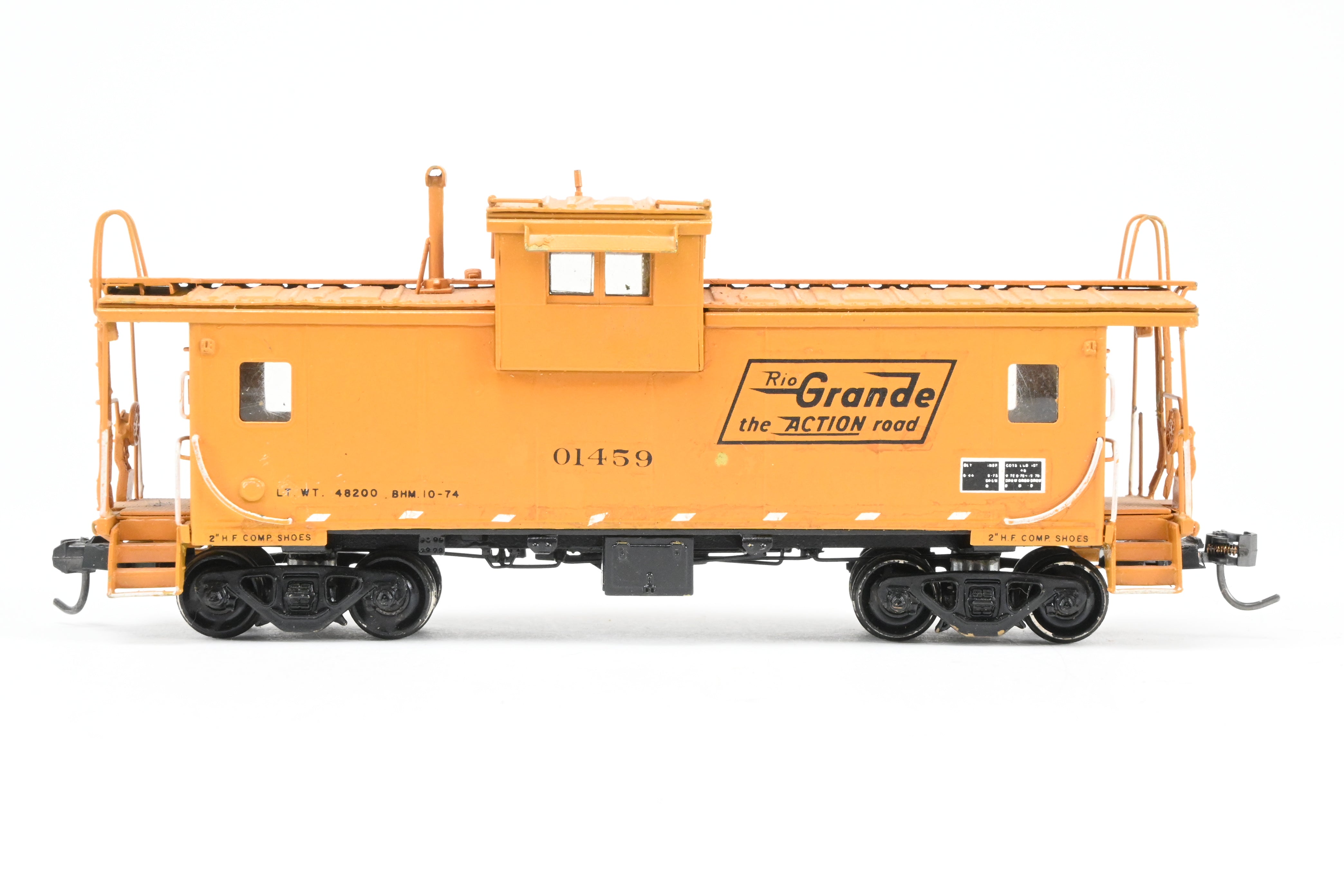 HO Scale Brass Model - Overland Models, Inc. D&RGW - Denver & Rio Grande Western Wide Vision Caboose 1500 Class CP in Vibrant Orange, Numbered 01459 for Model Train Enthusiasts