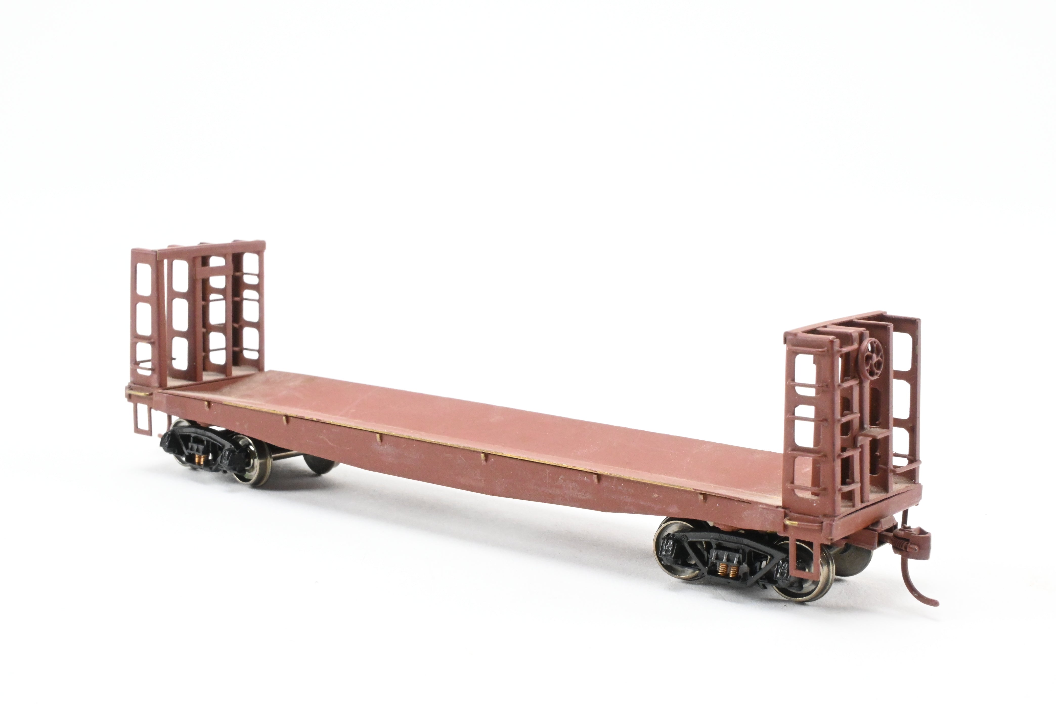 HO Scale Brass U.S. Hobbies Custom Painted Pulpwood Flatcar with Beveled Floor and Bulkhead for Various Roads, No Original Box