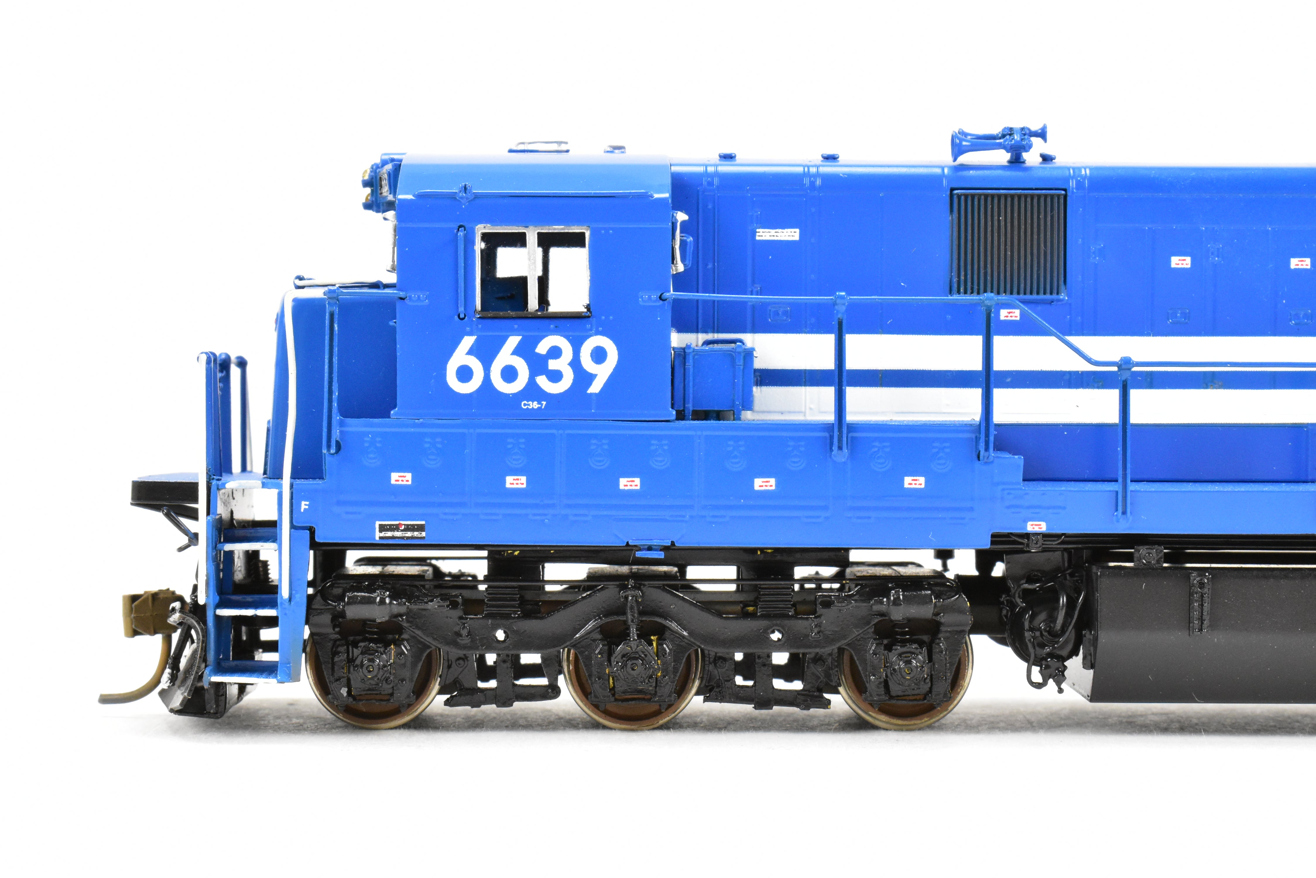 HO Scale Brass Model Train - Overland Models Inc. Conrail GE C36 - 7 Locomotive with Anti - Climber Front Porch, Professionally Painted, Number 6639