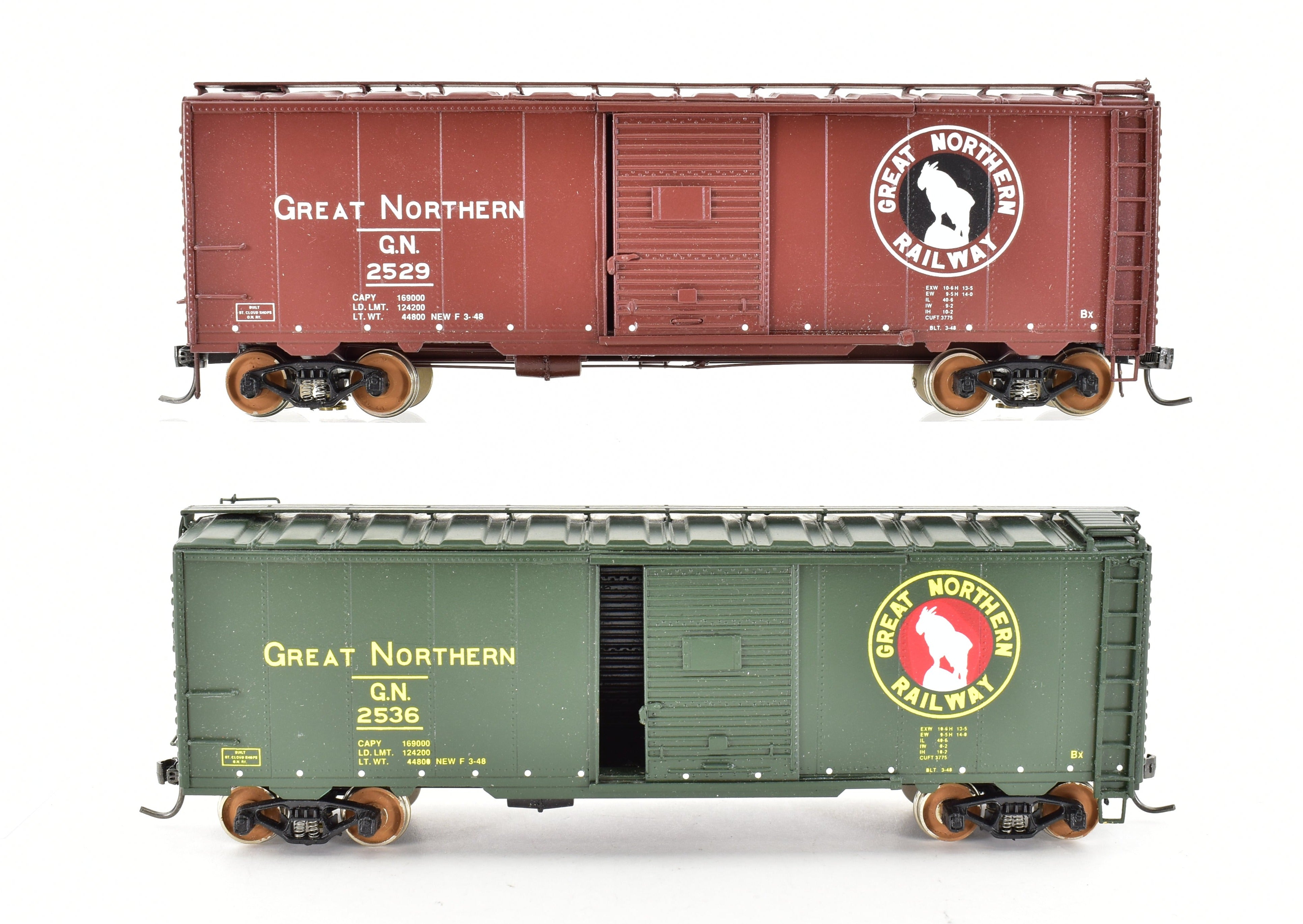HO Scale Brass Precision Scale Co. (PSC) Great Northern (GN) 40-Foot Single Door Boxcars (Set of 2) - Without Original Boxes