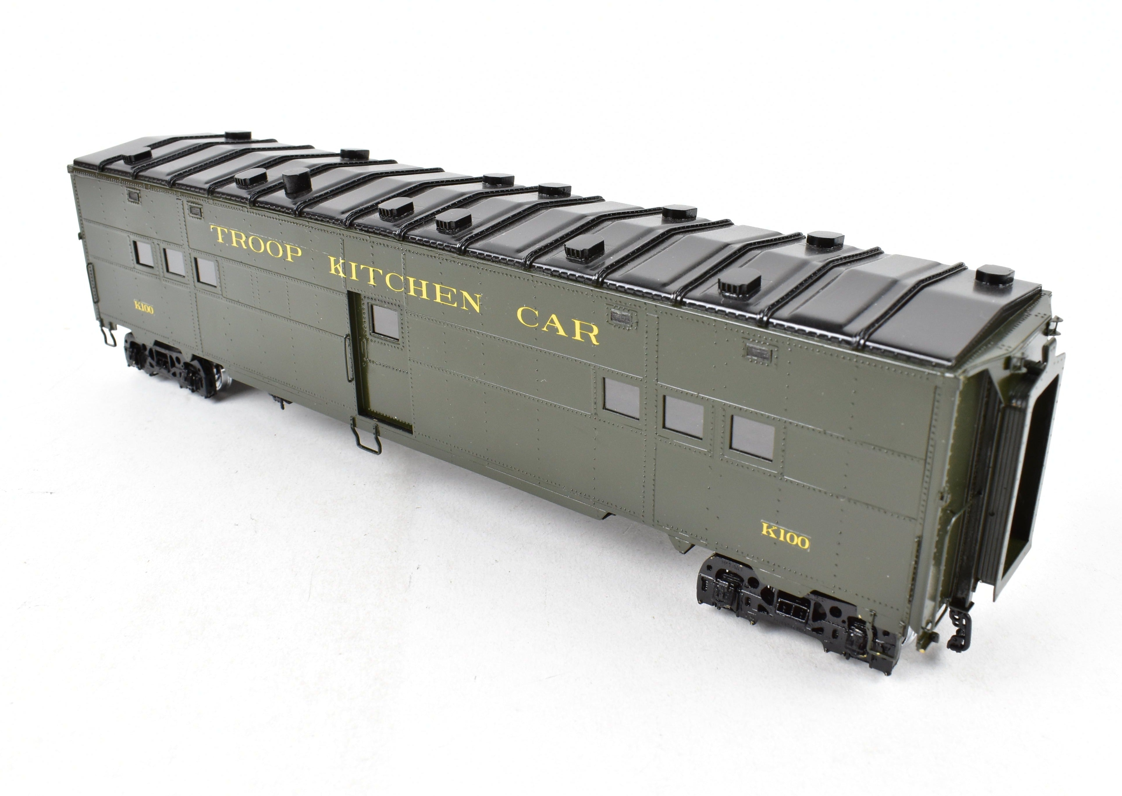 Steam Brass Pullman Troop Kitchen Car FP K100 Model by River Raisin, Ideal for Model Train Enthusiasts