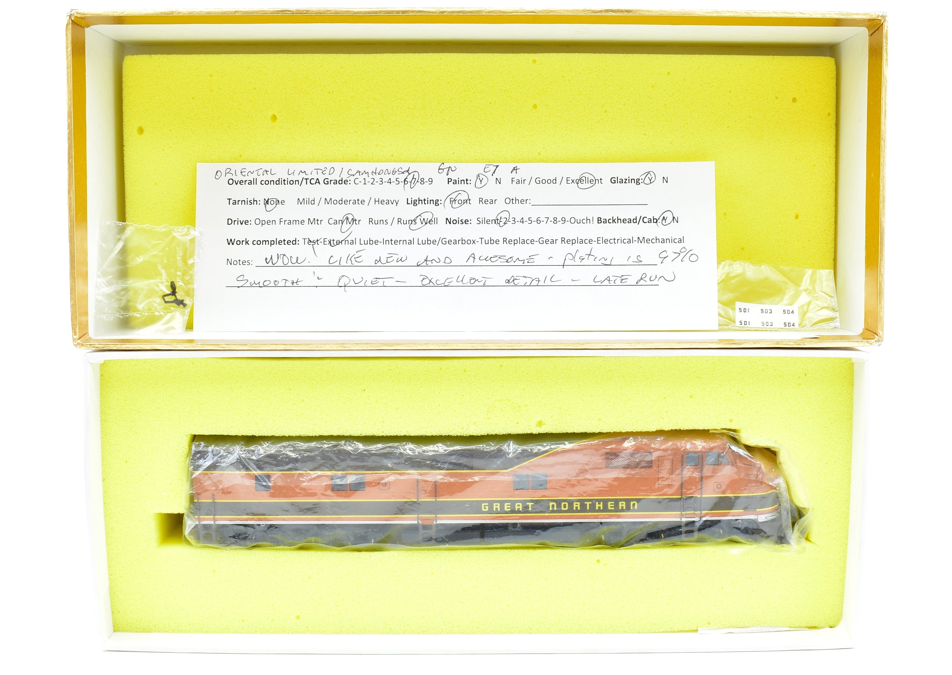 HO Scale Brass Model Train - Oriental Limited GN - Great Northern EMD E7A 2000 HP Standard Factory Painted Locomotive #504