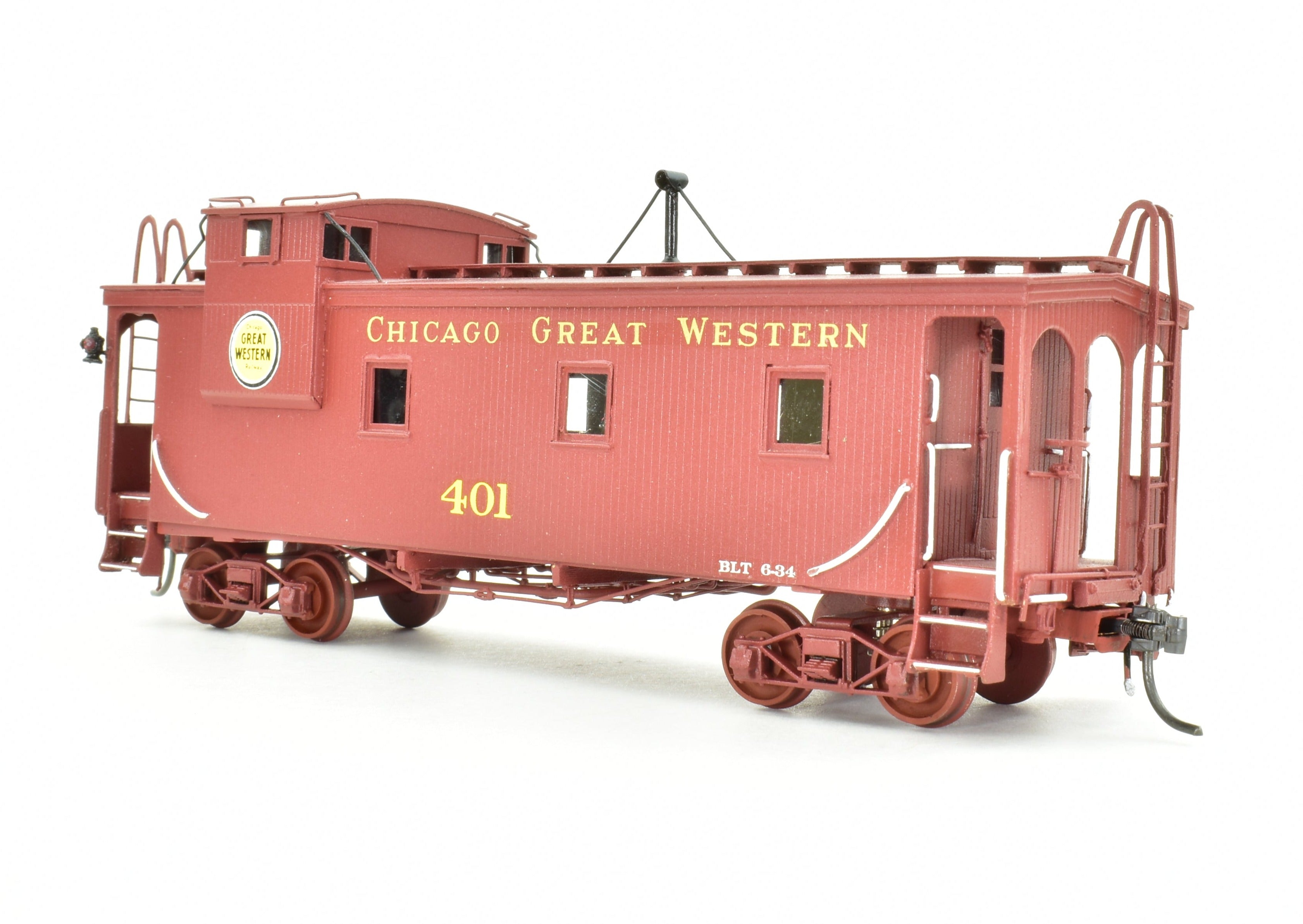 HO Scale Brass Oriental Limited Chicago Great Western Caboose with Professionally Painted Finish
