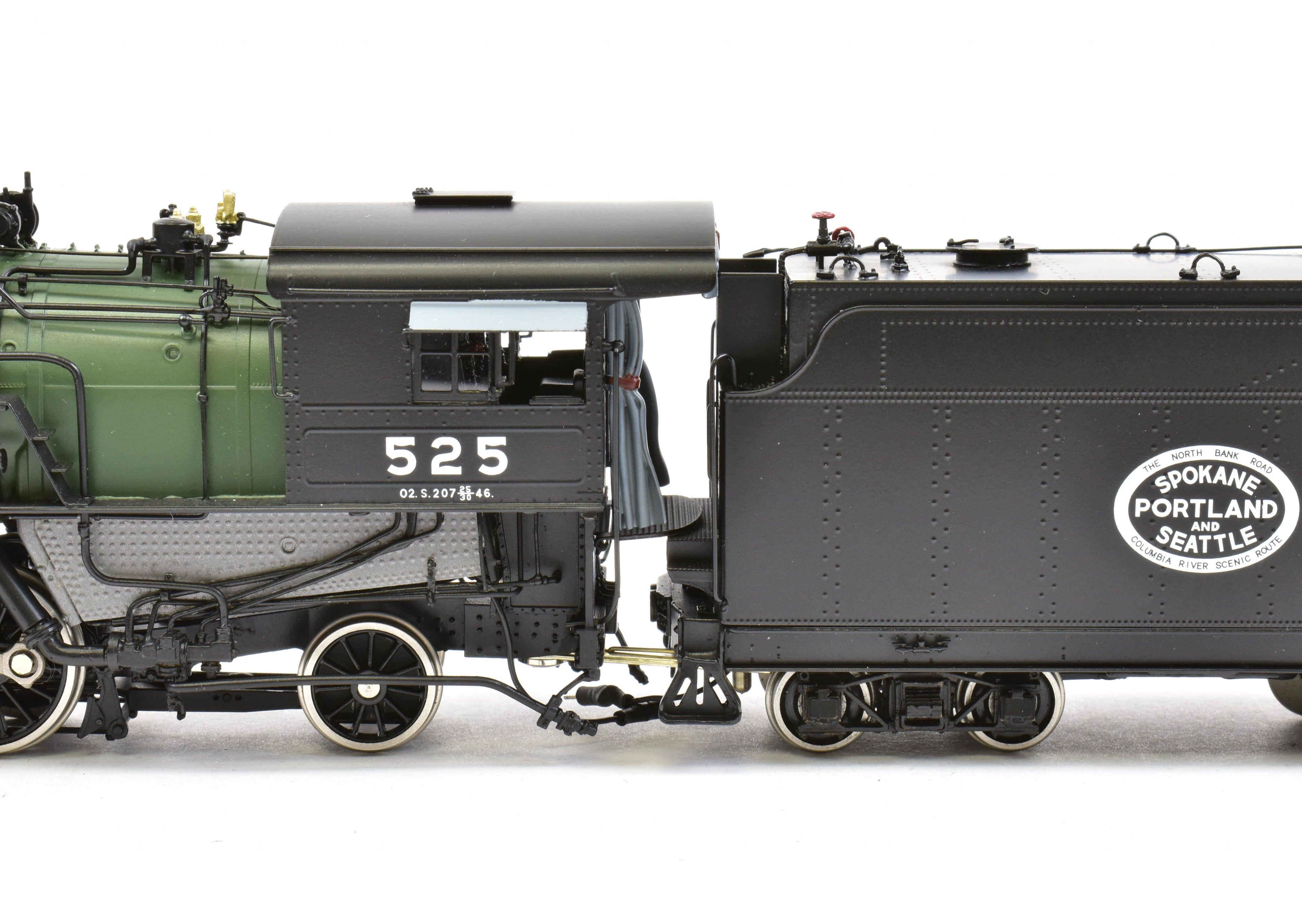 HO Scale Brass Model Train - W&R Enterprises SP&S - Spokane, Portland & Seattle Railway Class O - 2 2 - 8 - 2 FP Glacier Scheme Locomotive No. 525