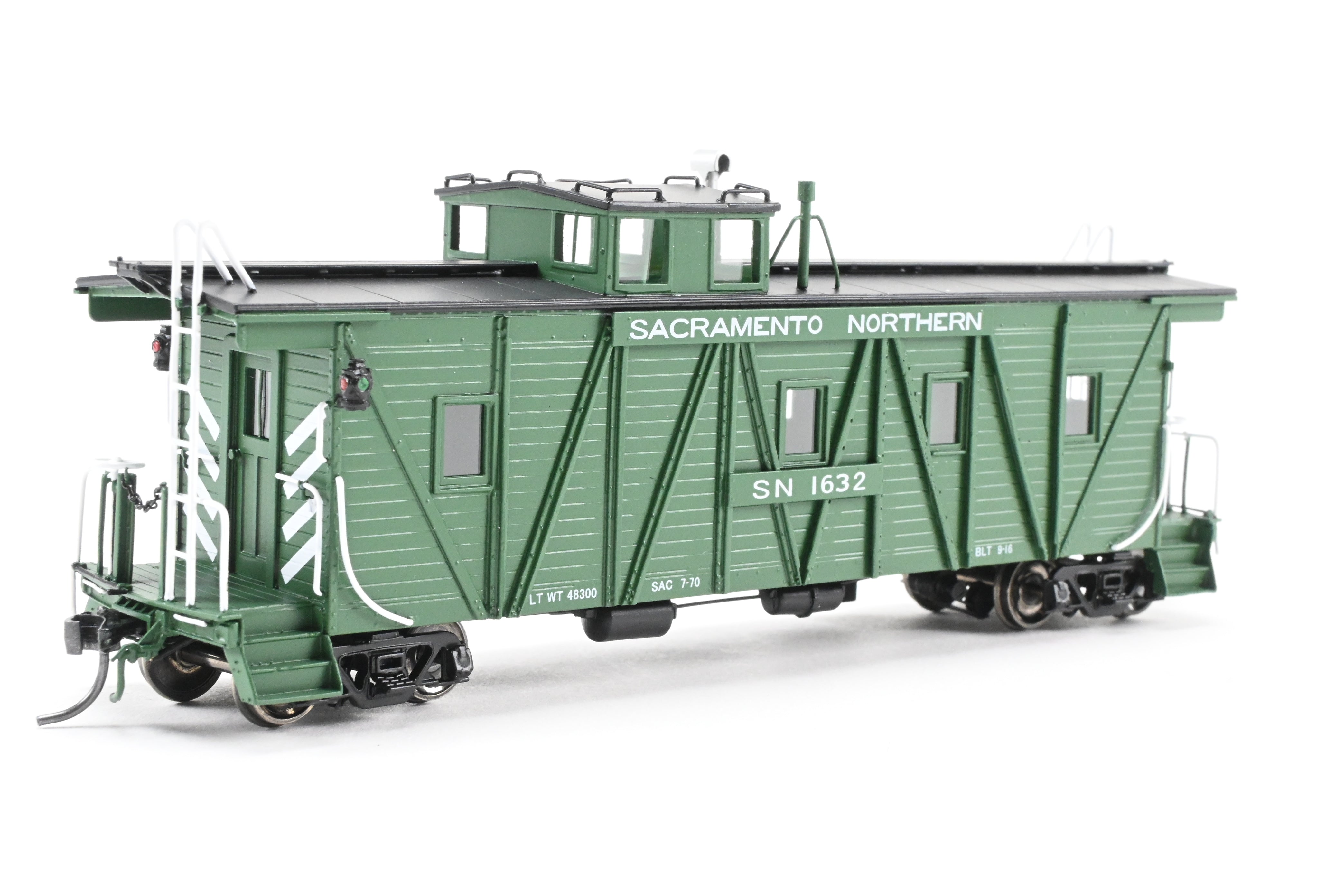 New HO Scale Brass Sacramento Northern Caboose #1632, Square End, FP Green