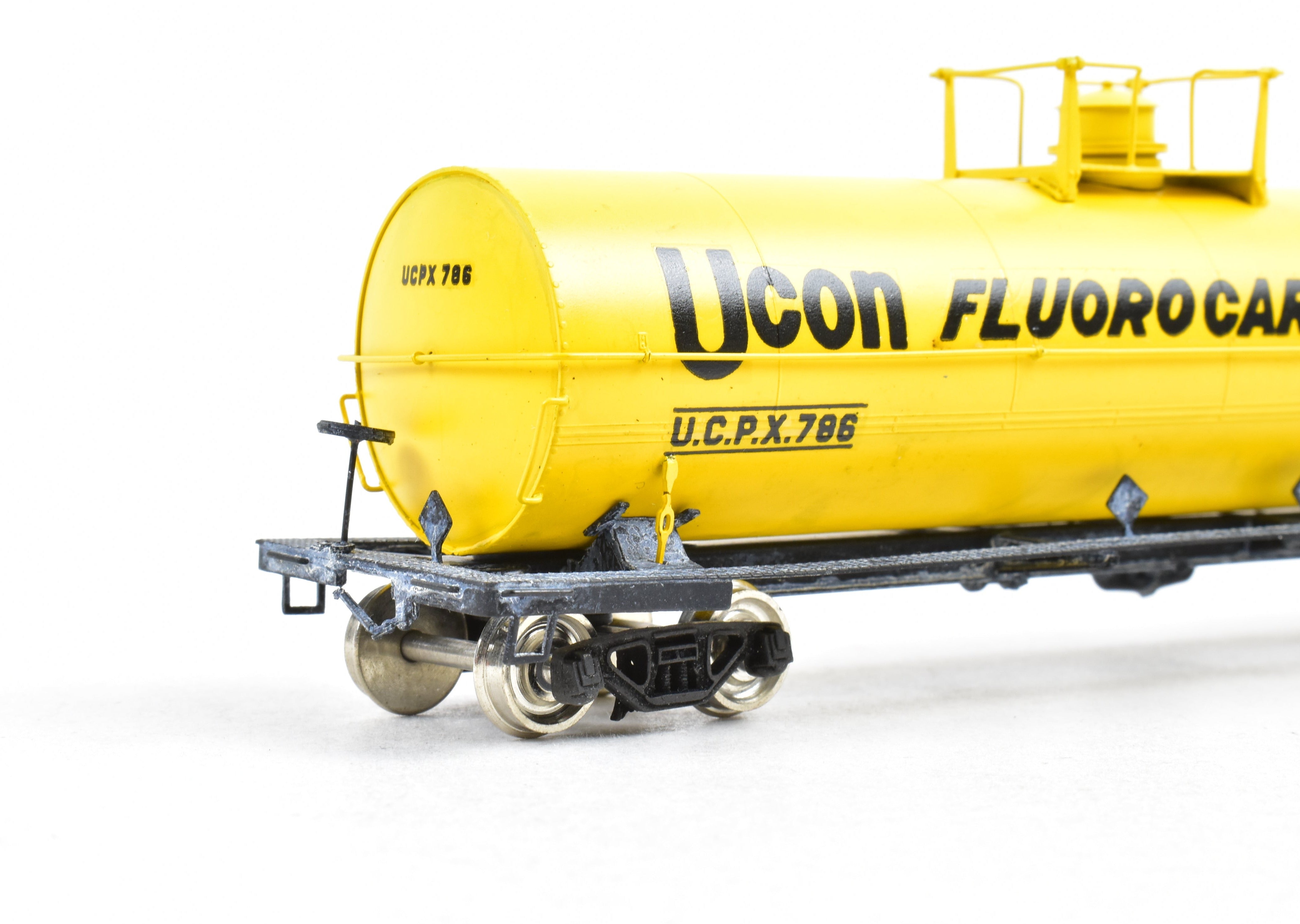 HO Scale Brass Precision Scale Co. (PSC) 12,000 Gallon Tank Car Factory-Painted in Yellow for Union Carbide, Various Roads Model