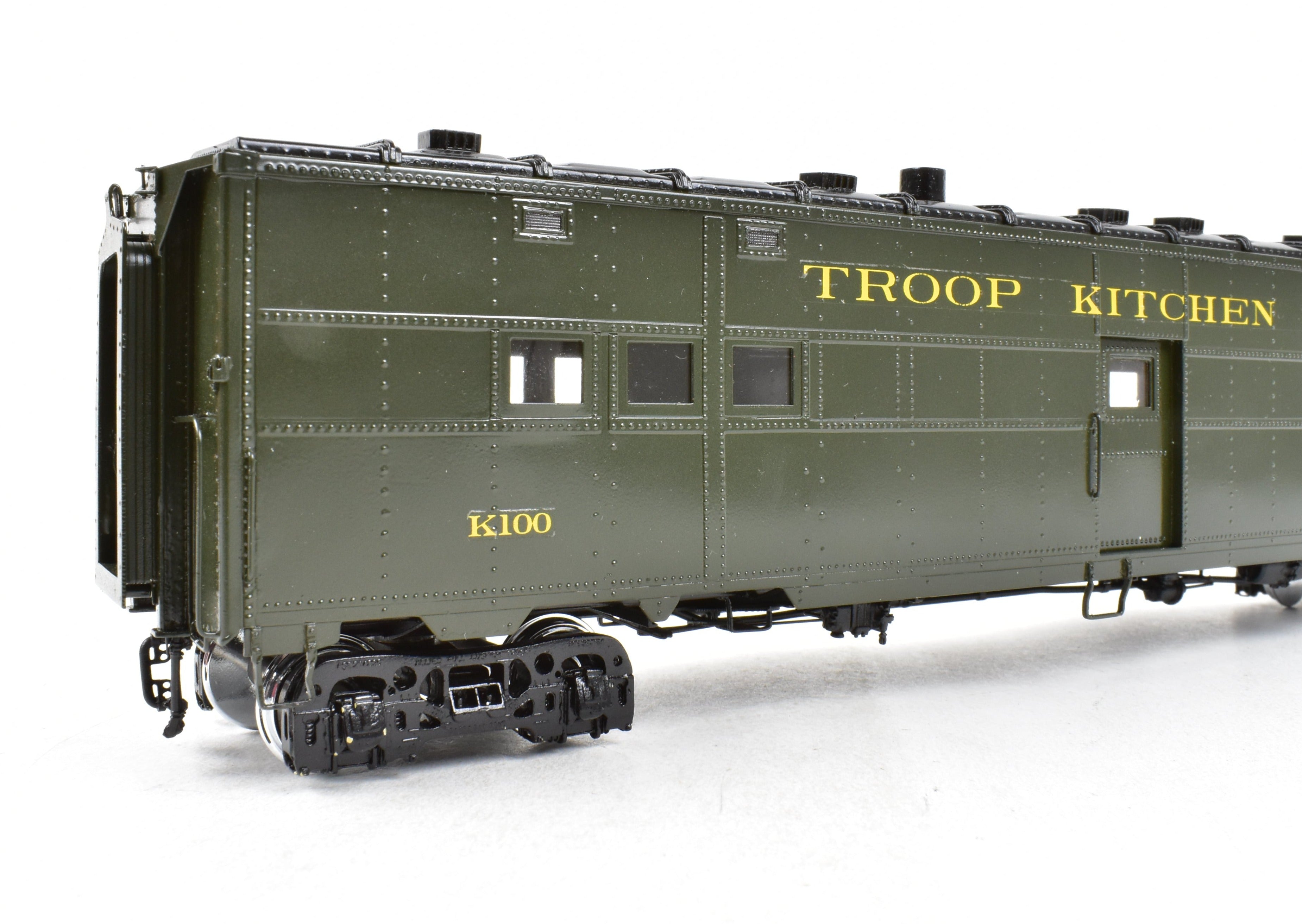 Steam Brass Pullman Troop Kitchen Car FP K100 Model by River Raisin, Ideal for Model Train Enthusiasts