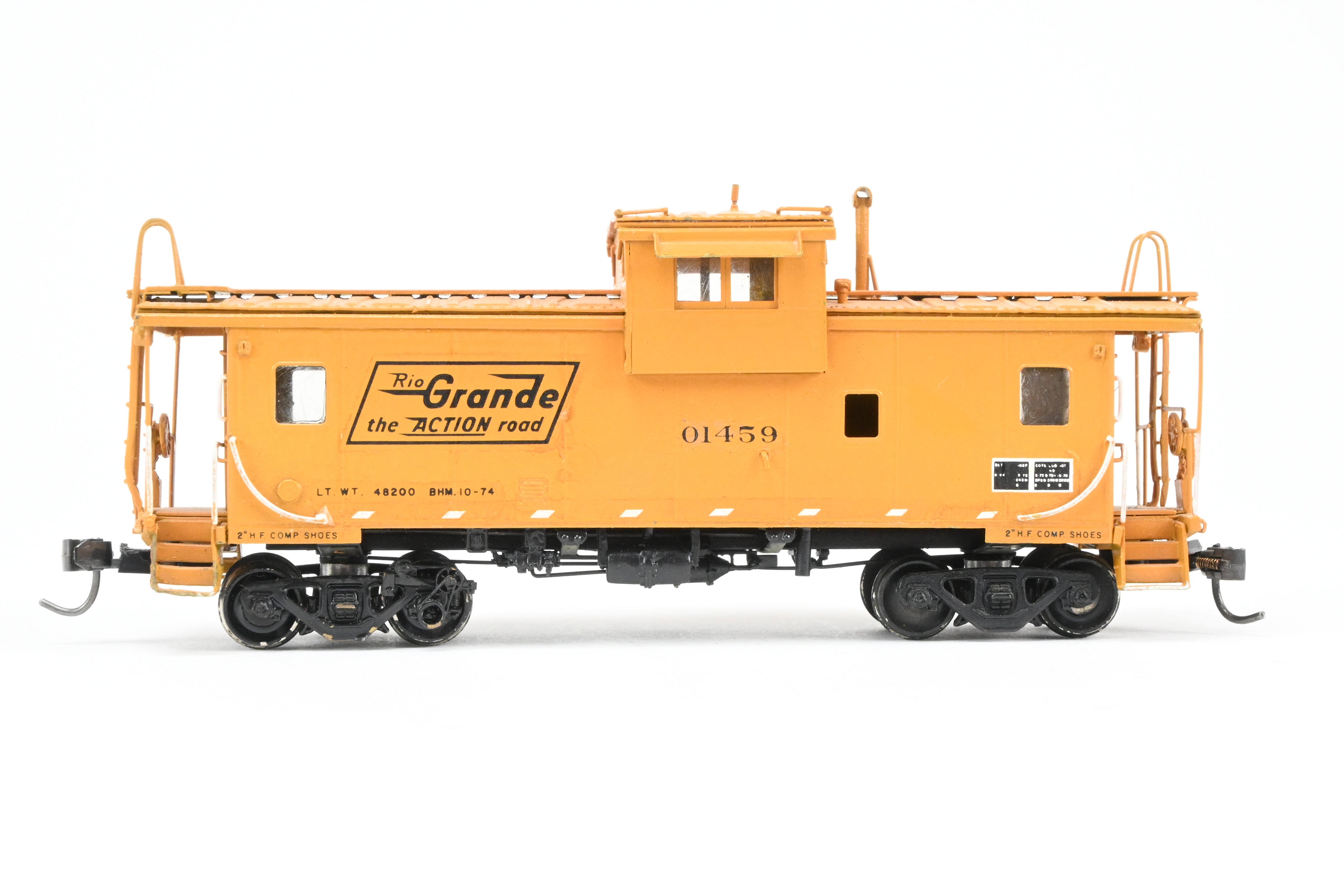 HO Scale Brass Model - Overland Models, Inc. D&RGW - Denver & Rio Grande Western Wide Vision Caboose 1500 Class CP in Vibrant Orange, Numbered 01459 for Model Train Enthusiasts