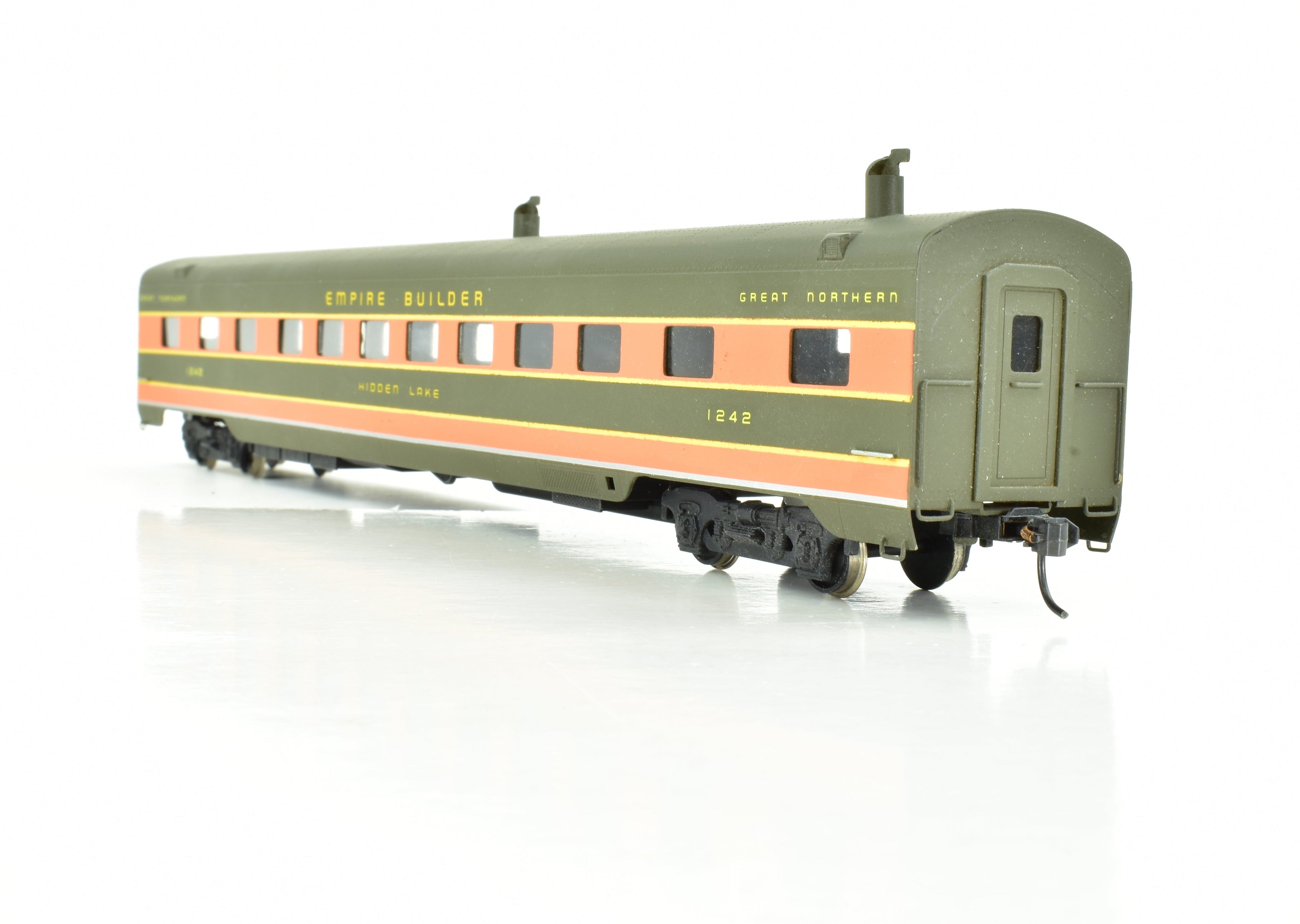 HO Scale Custom Painted Brass Ranch Car Model by S. Soho & Co., Great Northern #1240, Empire Builder No. 1242 'Hidden Lake'
