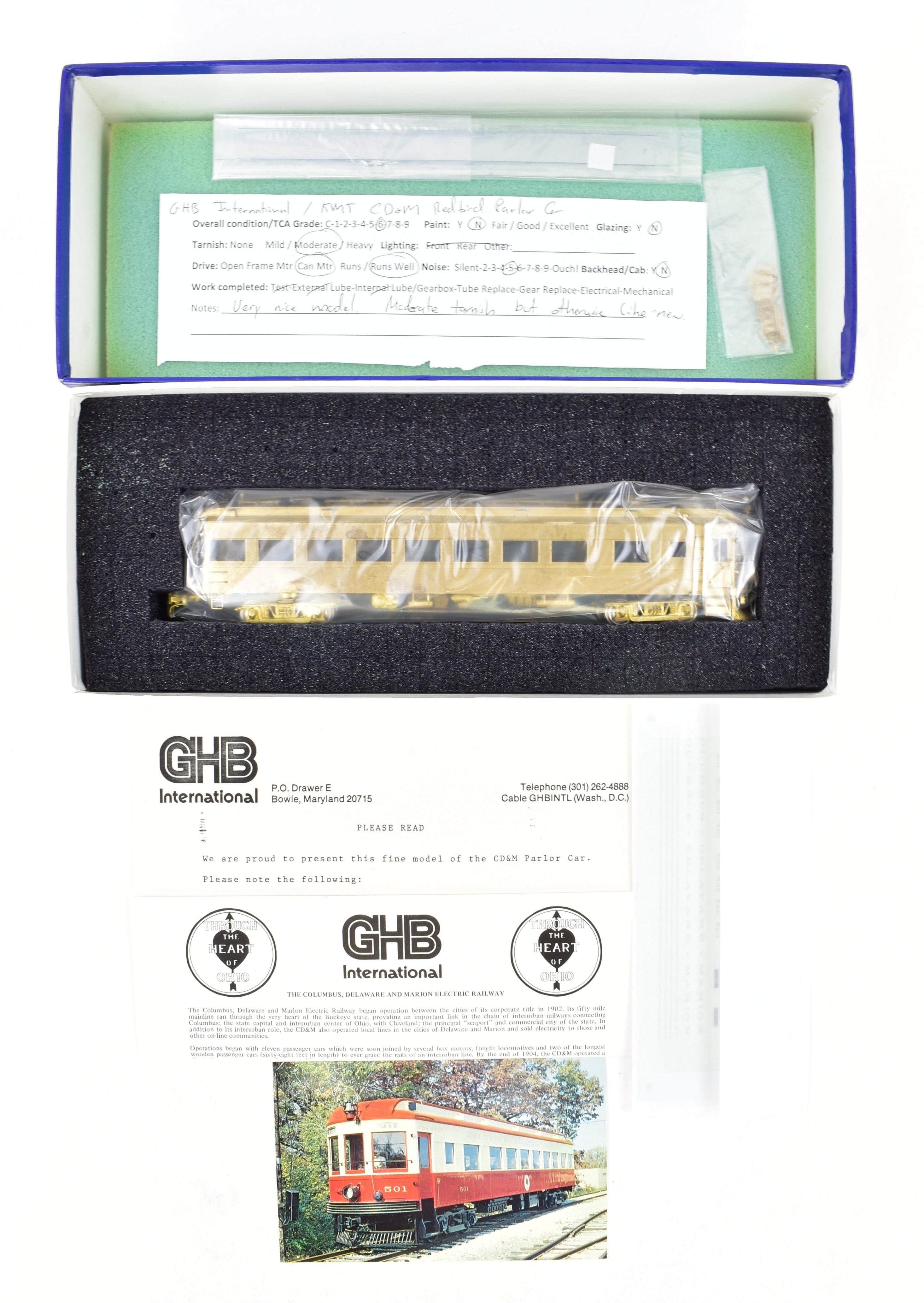 1983 HO Scale Brass GHB International Powered Redbird Parlor Car #500
