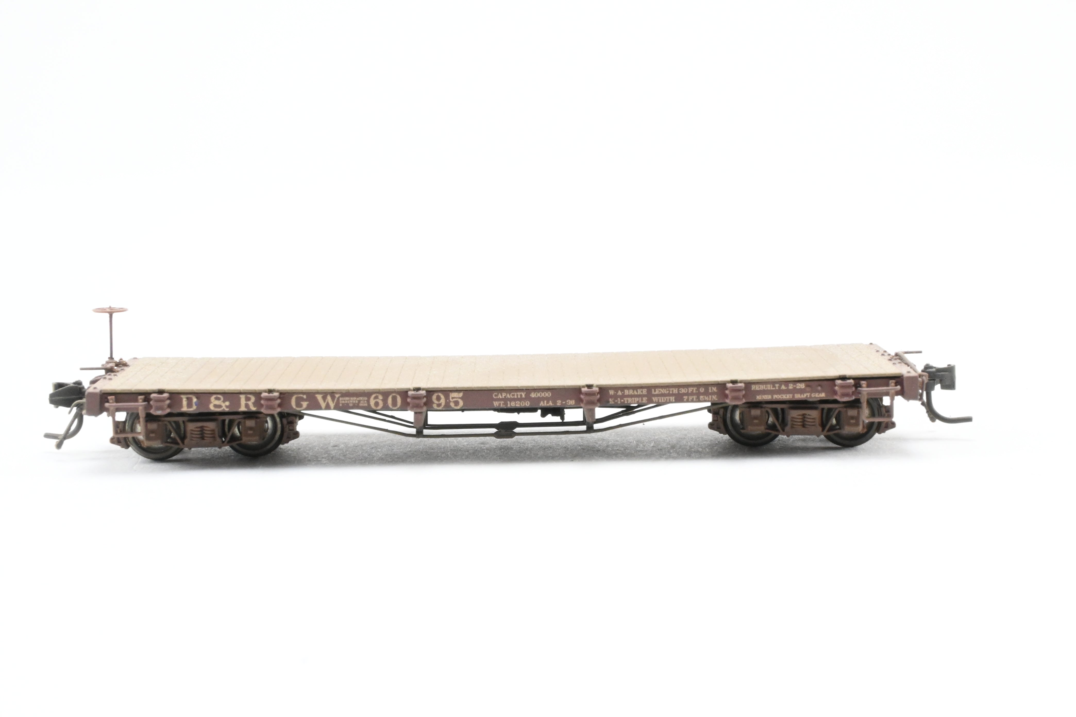 HOn3 Scale Model Train - Blackstone Models D&RGW Denver & Rio Grande Western 30’ Weathered Flat Car No. 6095