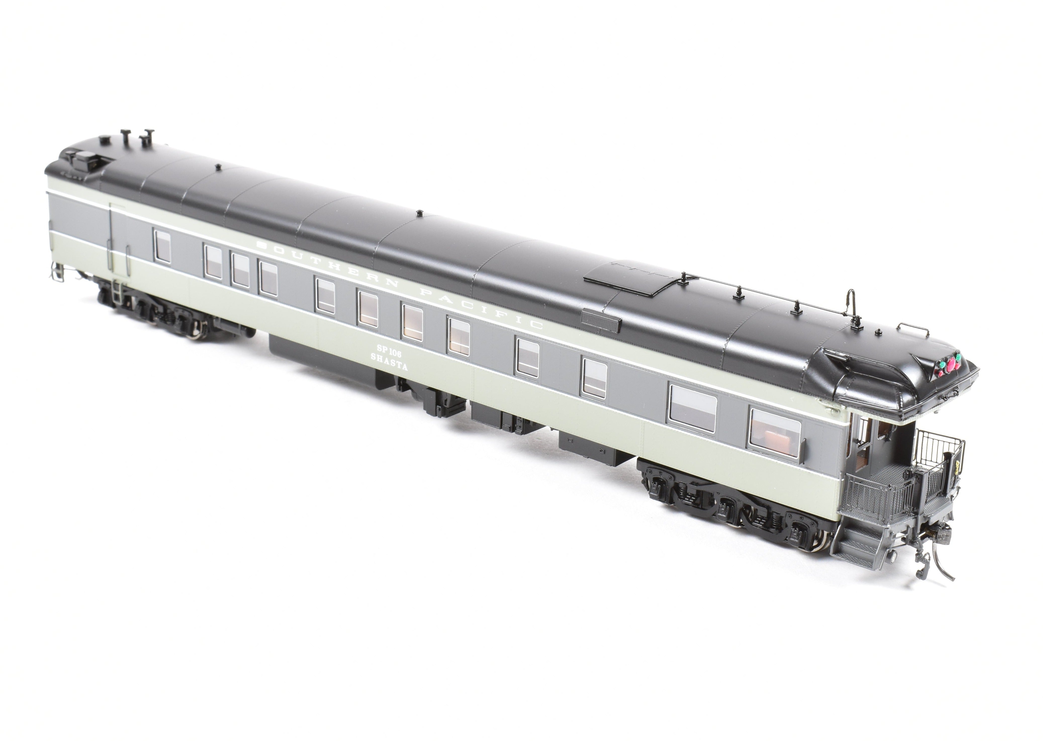 High - Quality HO Scale New Brass Model of North Bank Line Southern Pacific Shasta #106 Business Car in Two - Tone Grey Color