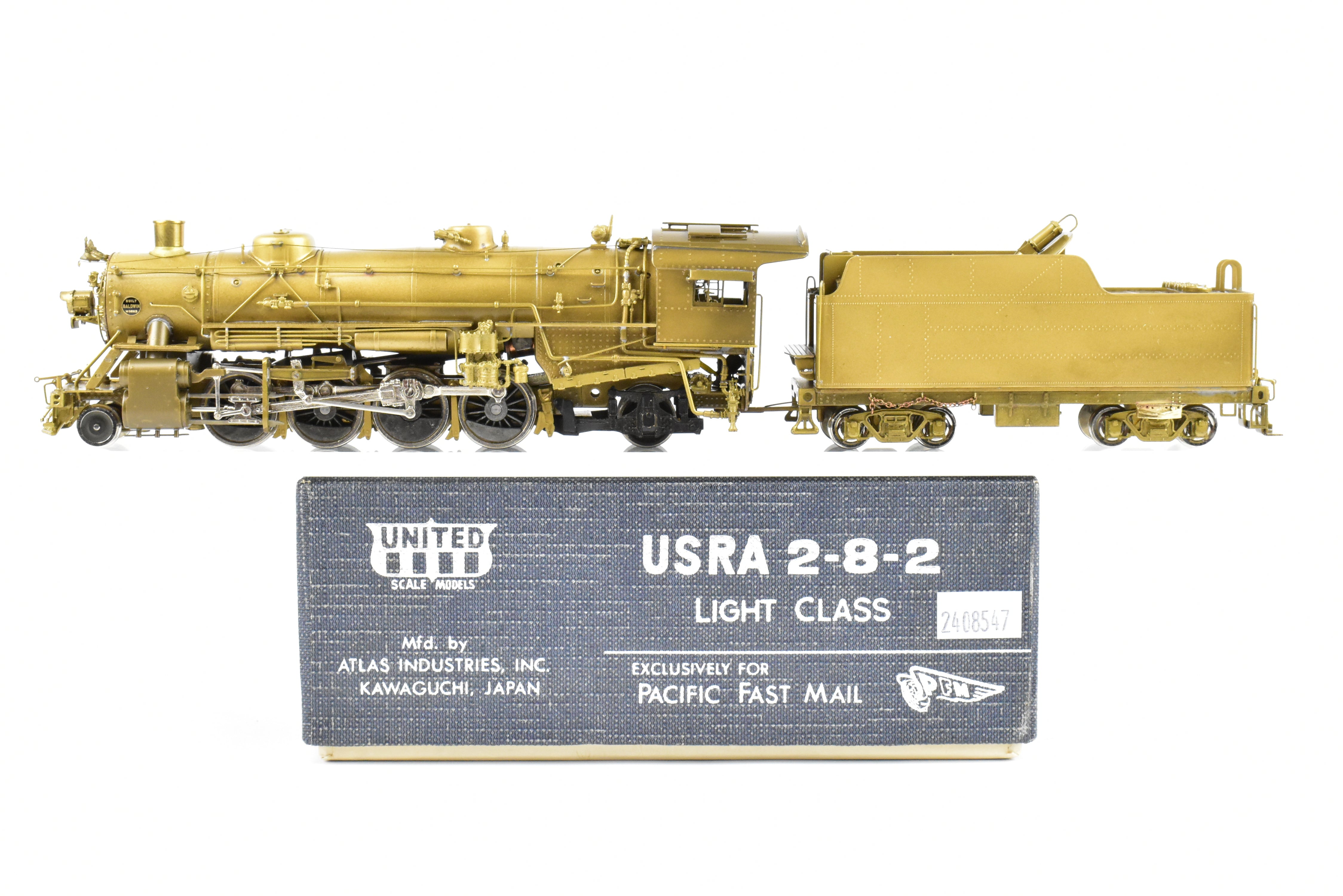 High - Quality HO Scale Brass Pacific Fast Mail (PFM) Model of United States Railway Administration (USRA) 2 - 8 - 2 Light Class Mikado Locomotive from 1977 Run, Sold As - Is