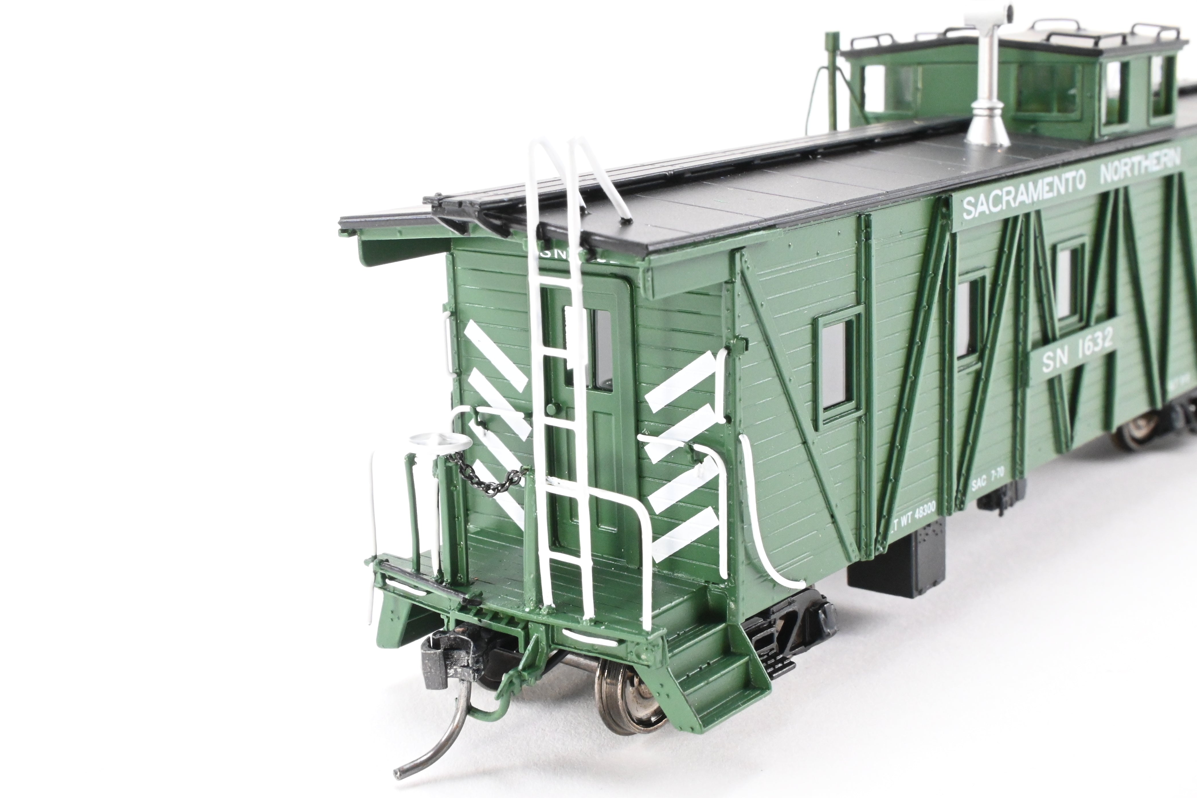New HO Scale Brass Sacramento Northern Caboose #1632, Square End, FP Green