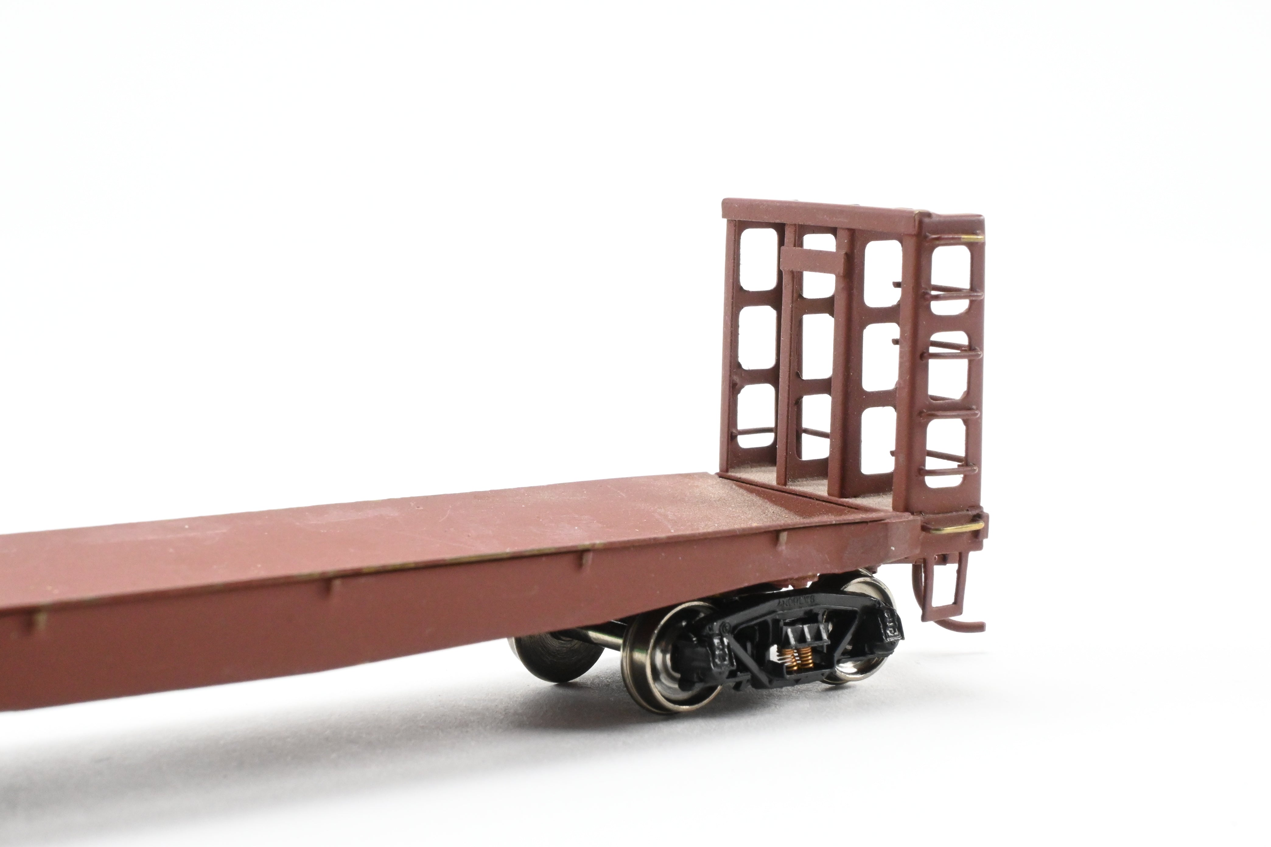 HO Scale Brass U.S. Hobbies Custom Painted Pulpwood Flatcar with Beveled Floor and Bulkhead for Various Roads, No Original Box