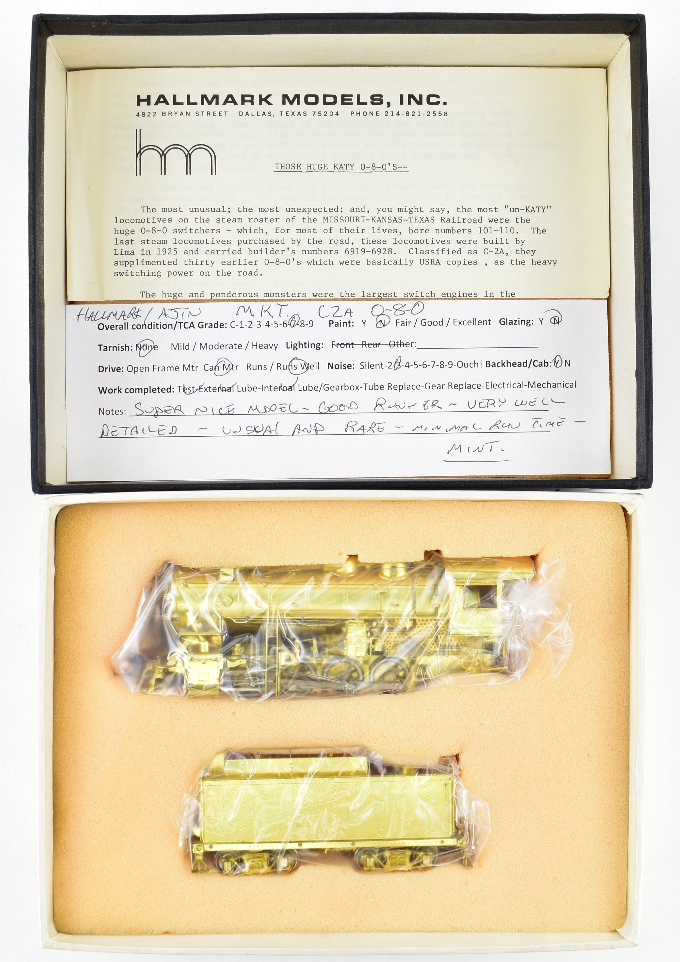 HO Scale Brass Hallmark Models Missouri Kansas Texas C-2-A 0-8-0 Switcher Locomotive Model