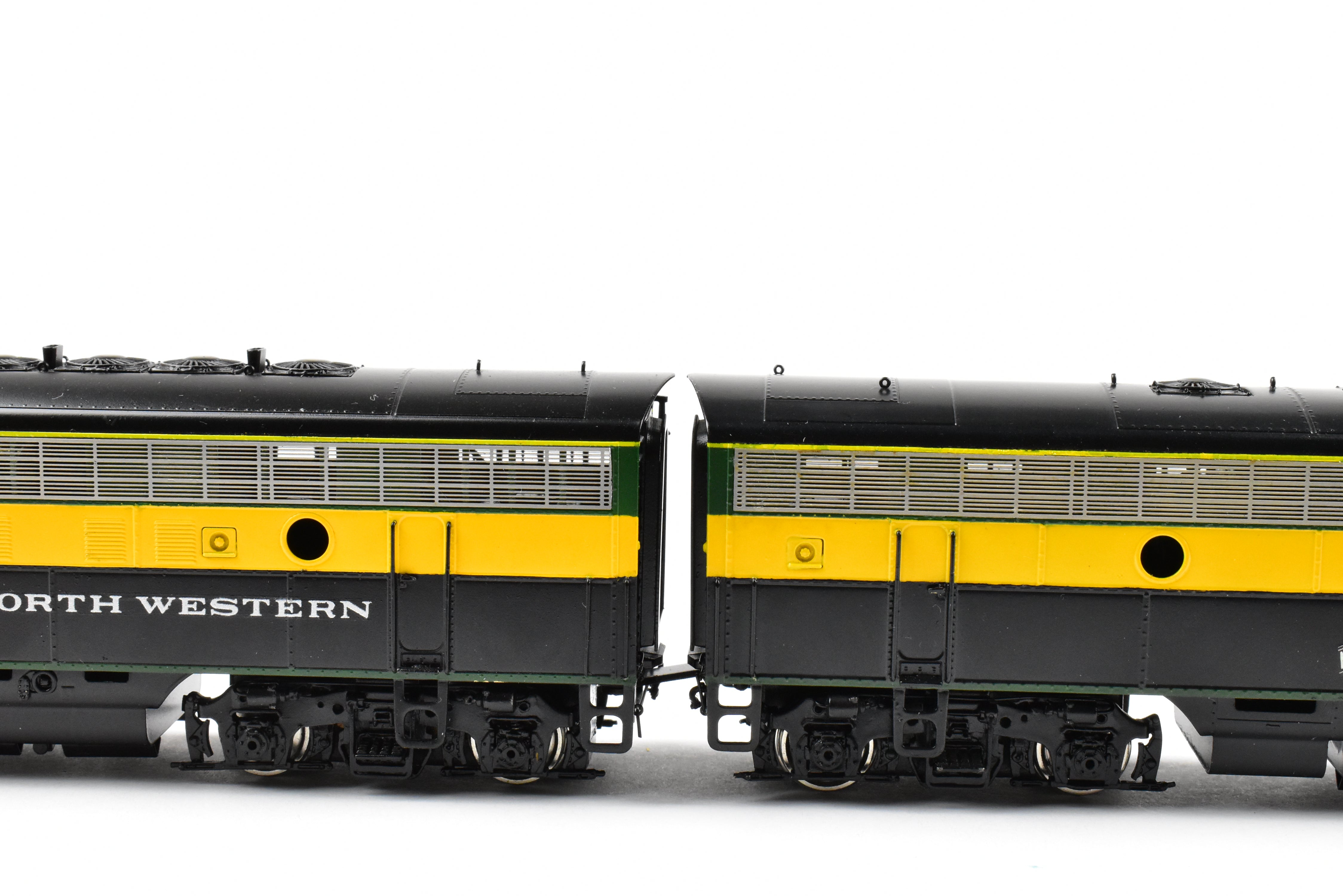 High - Quality HO Scale Brass Model Train Set - Chicago and Northwestern EMD F7A/F7B/F7A Phase I 1500 HP 3 - Unit Set in Freight Scheme by Oriental Limited