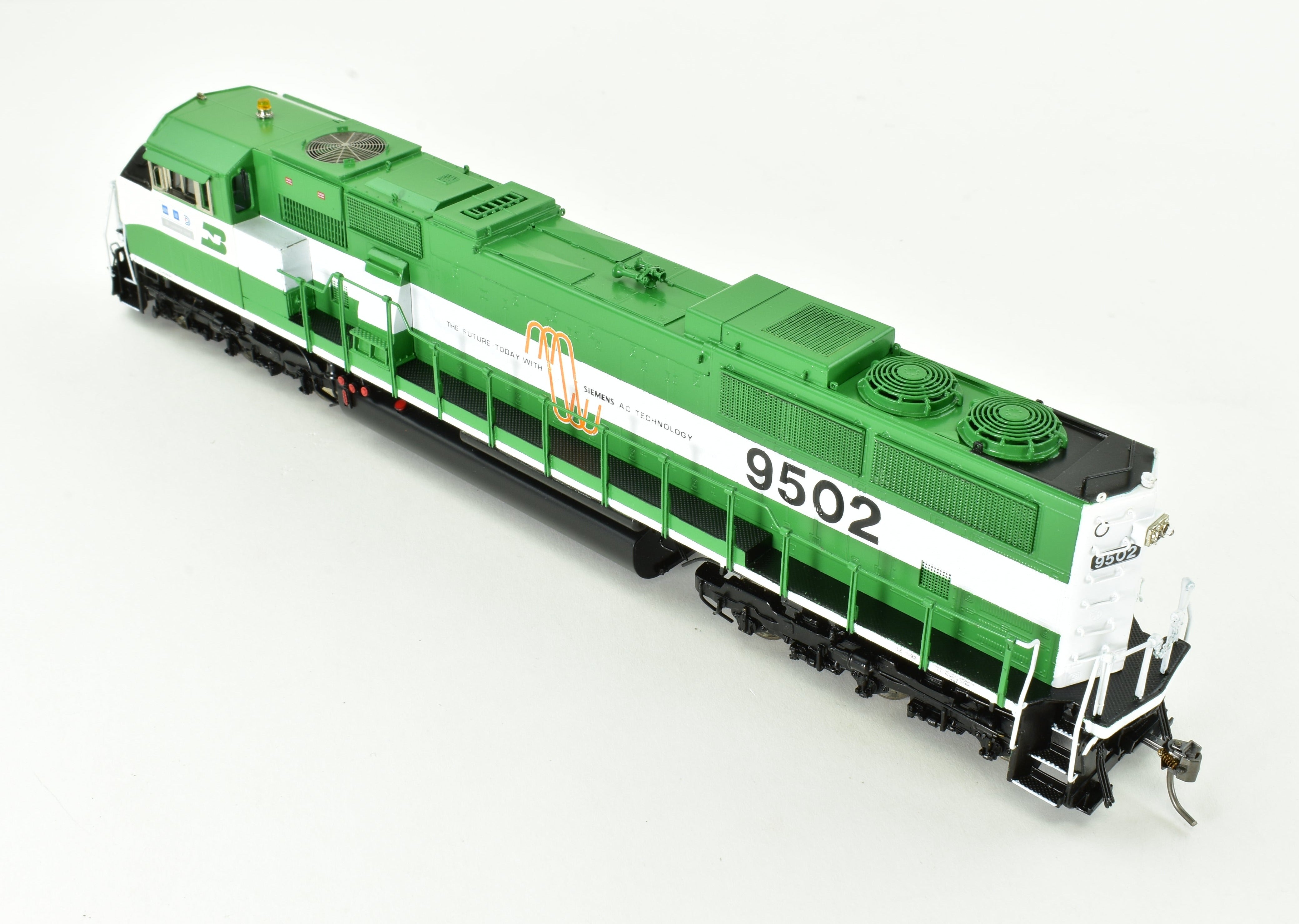 HO Scale Brass BN SD60MAC FP No. 9502 by Overland Models with HTCR Trucks
